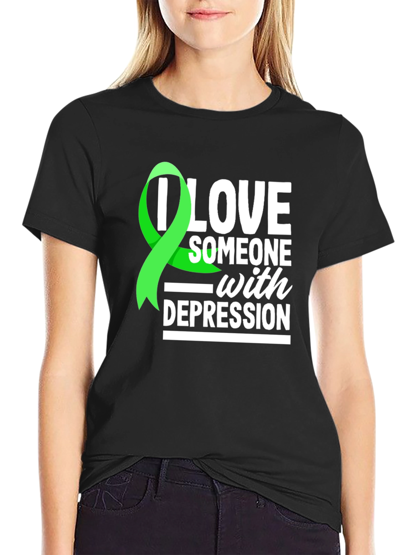 Black I Love Someone With Depression Awareness T-Shirt view 2