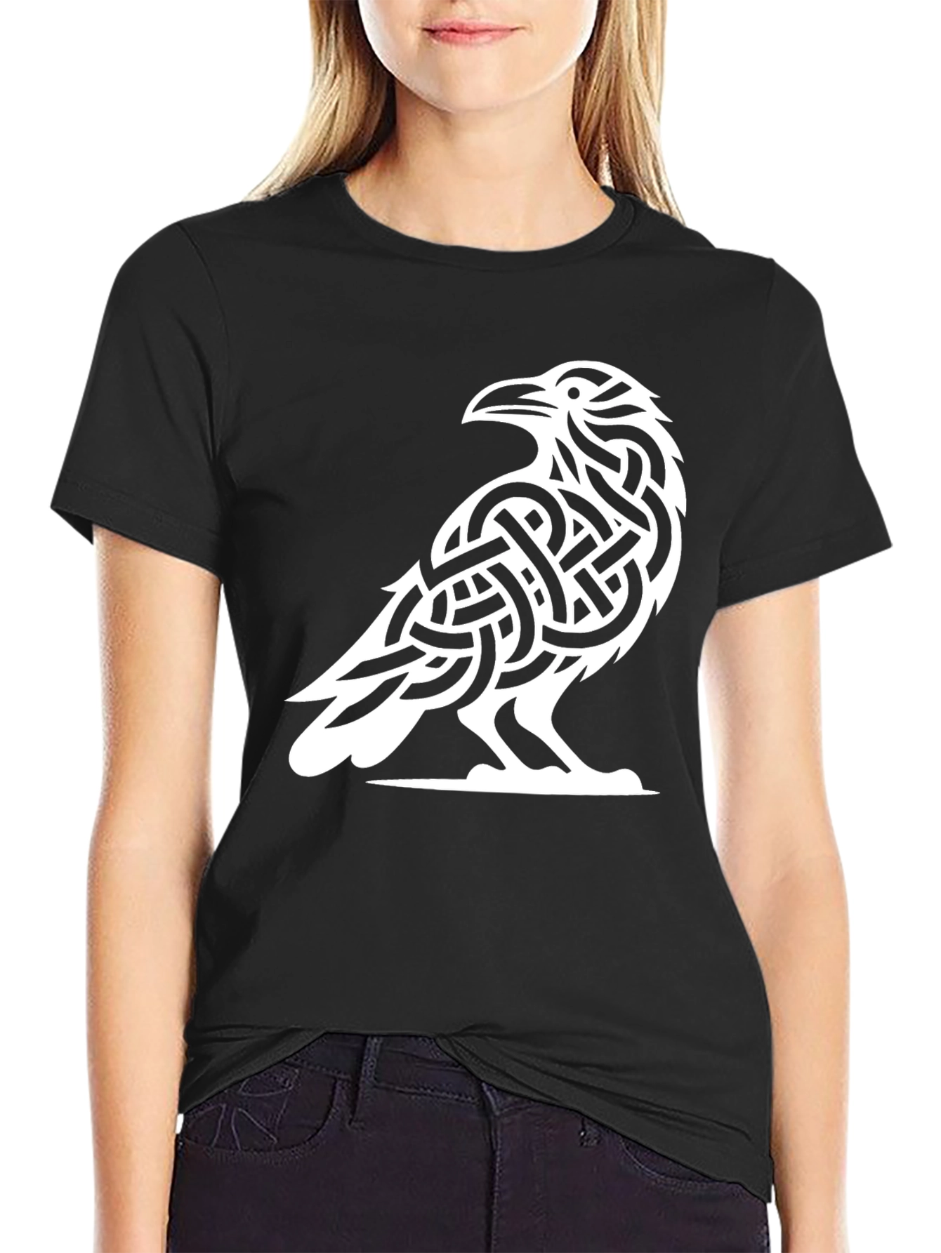 Black Raven Knot T-Shirt - Celtic Bird Design view 2