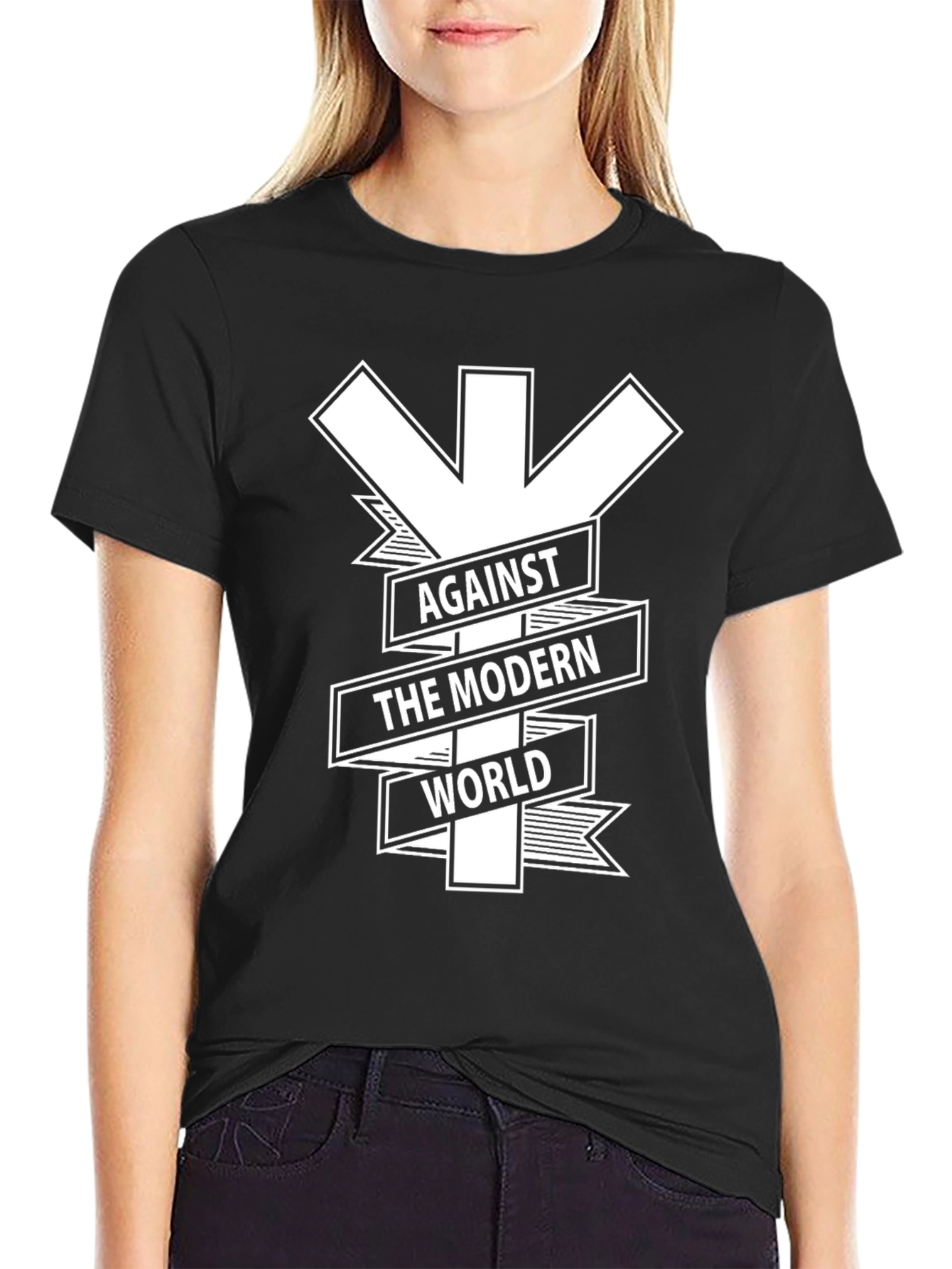 Black Against the Modern World Graphic Tee - Black Cotton Blend view 2