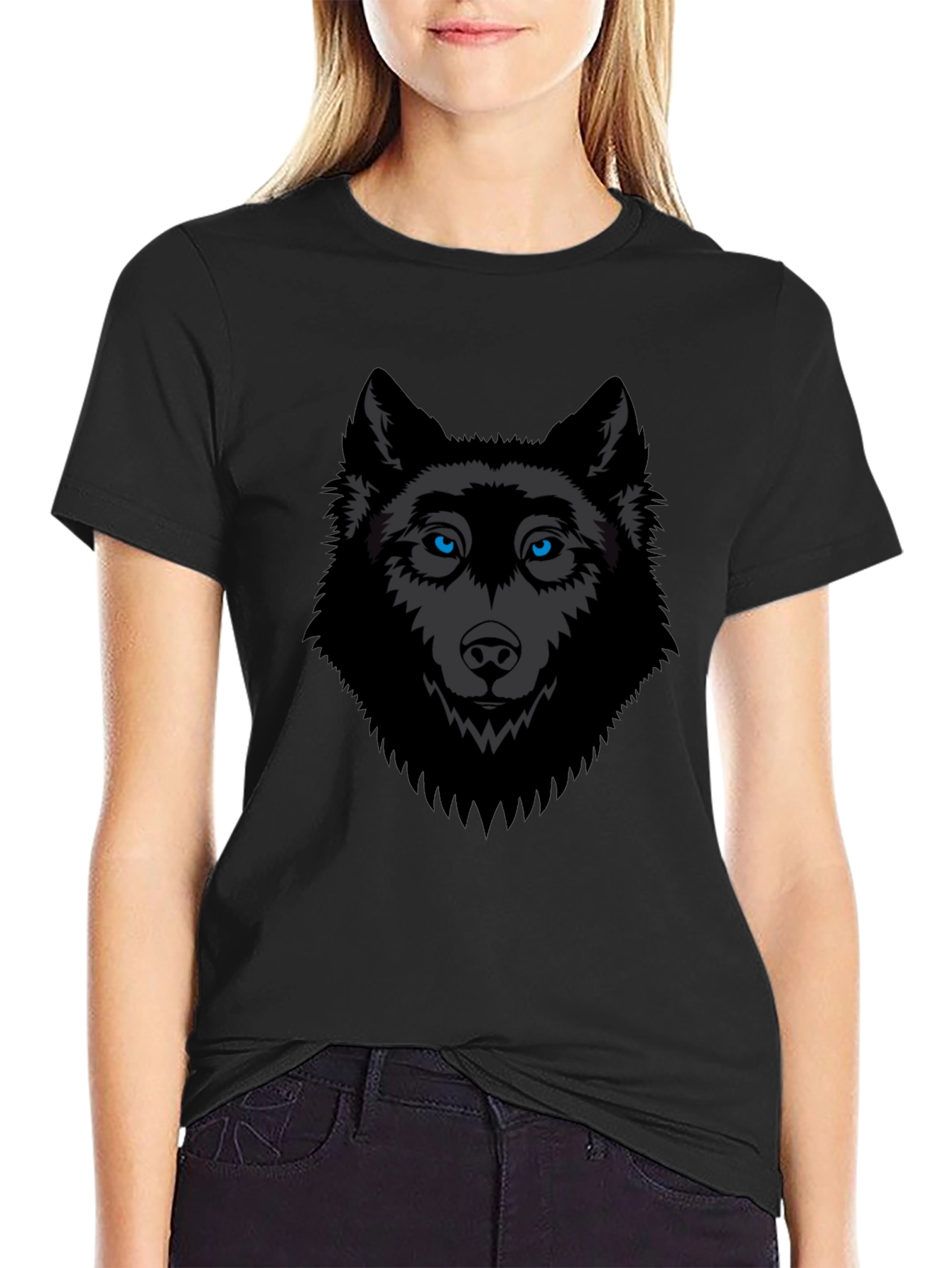 Black Men's Black Wolf Graphic T-Shirt view 2