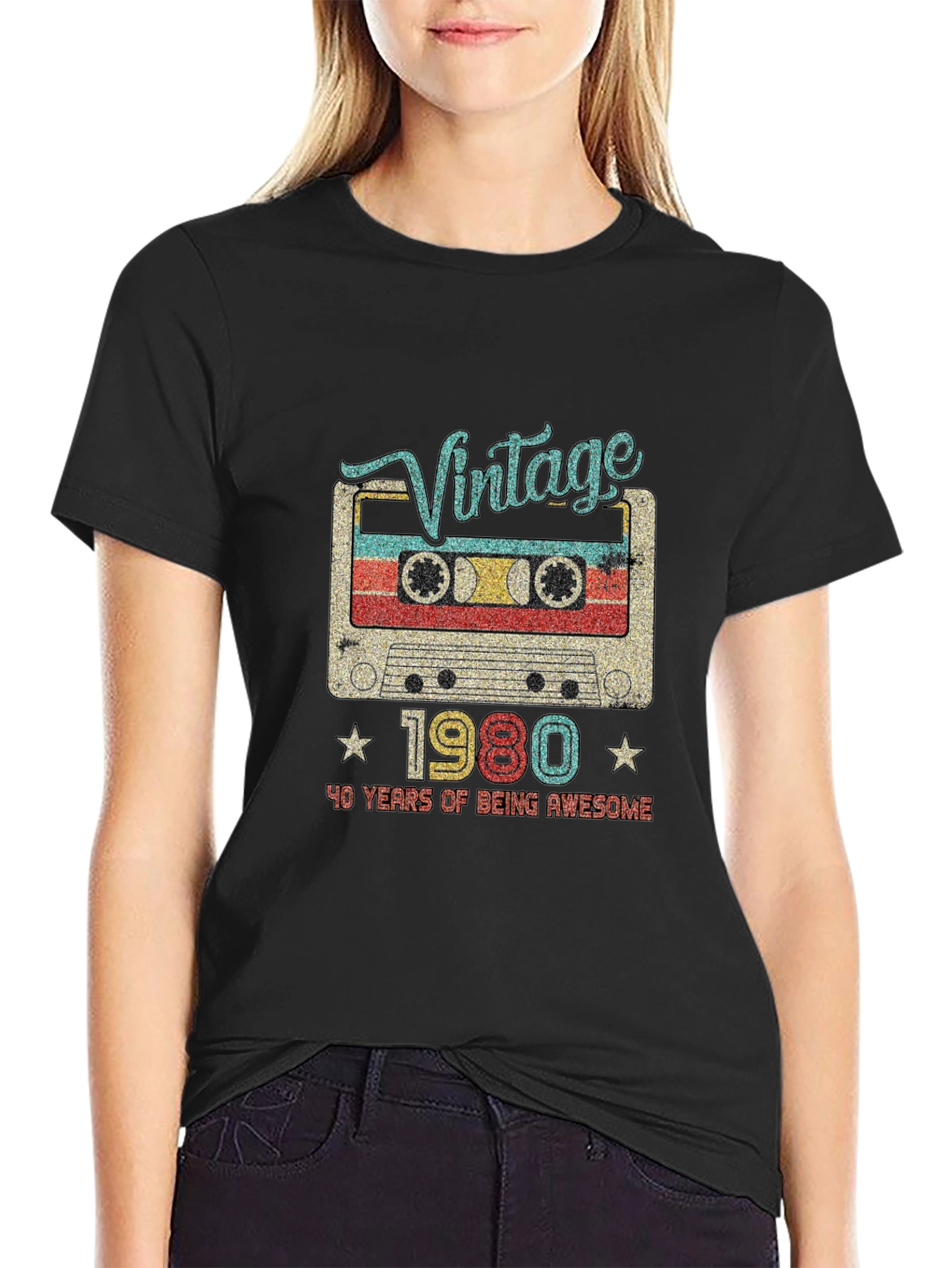 Black Vintage 1980 Cassette Tape T-Shirt view 2
