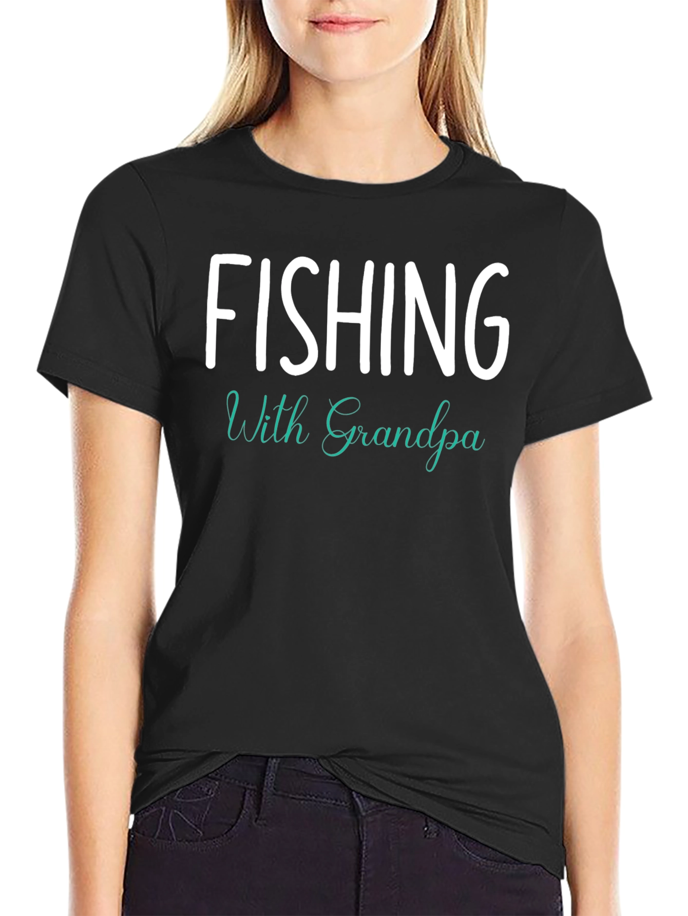 Black Fishing With Grandpa Graphic Tee - Black Cotton view 2