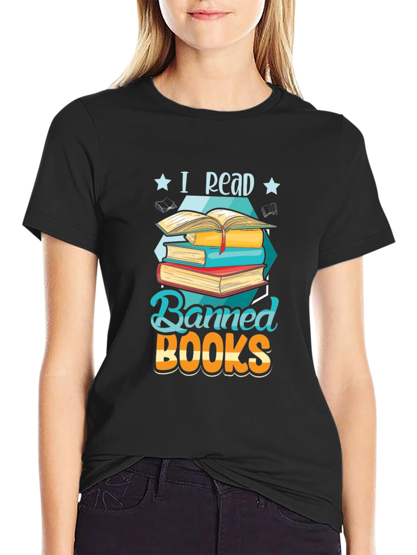 Black I Read Banned Books Graphic T-Shirt - Book Lover Tee view 2