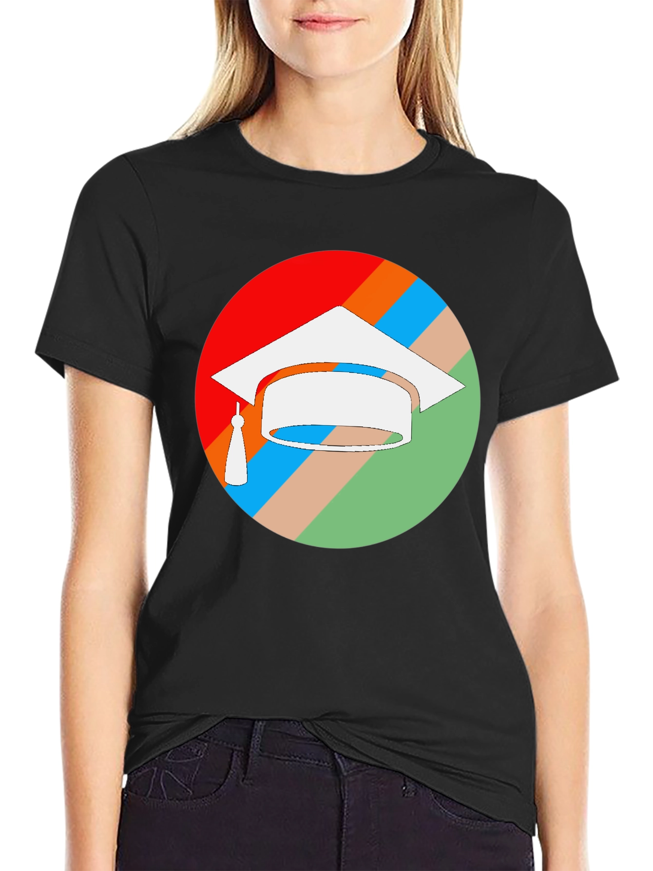 Black Graduation Cap T-Shirt - Colorful Celebration view 2