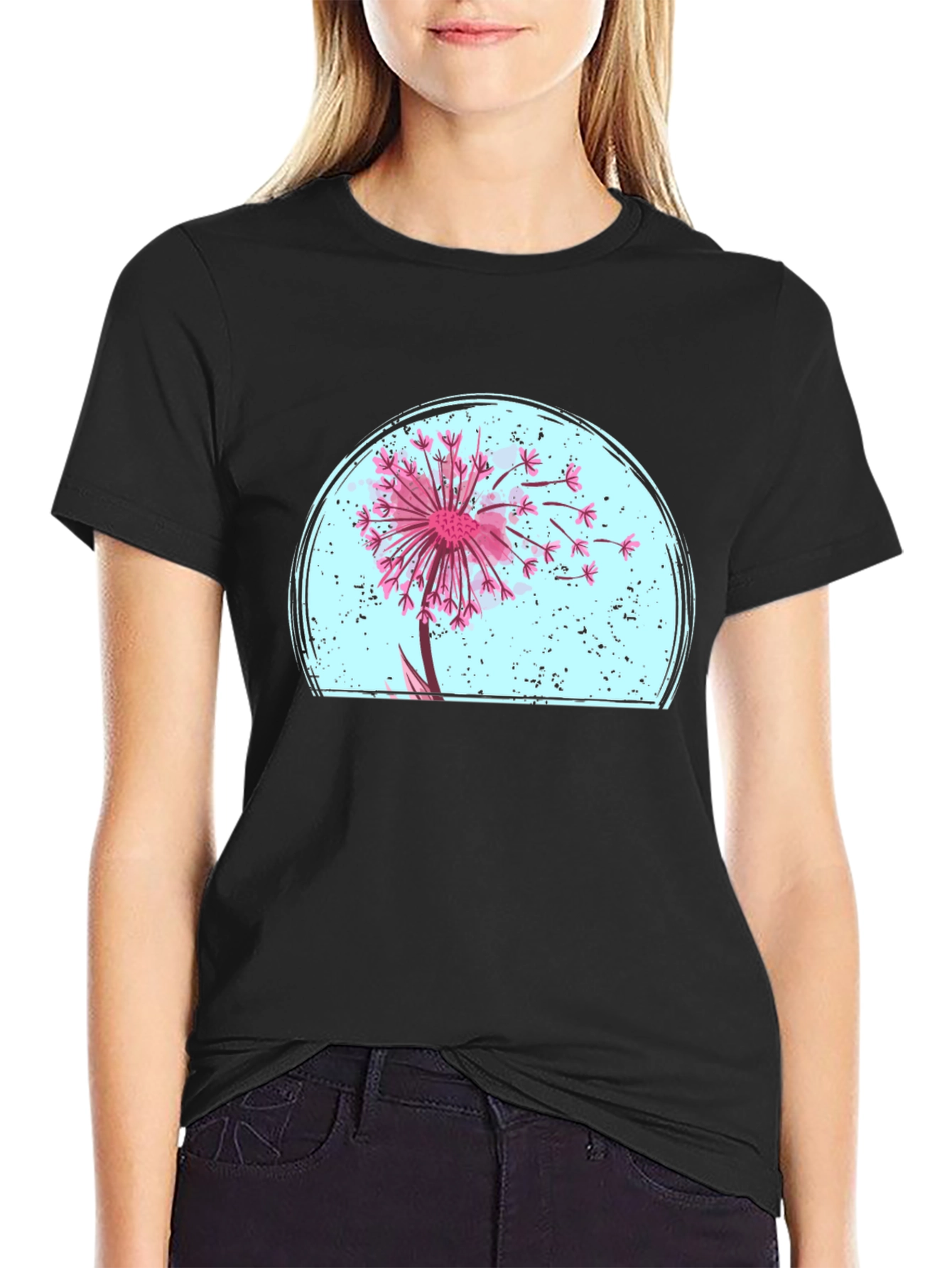 Black Dandelion Graphic Tee - Relaxed Fit Black T-Shirt view 2