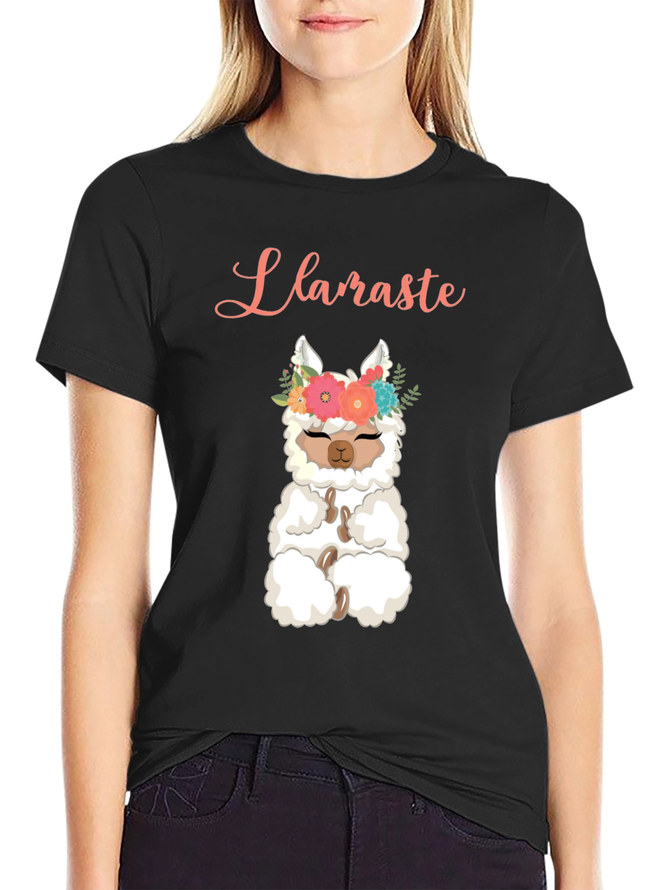 Black Llaraste Llama T-Shirt - Funny Cute Yoga Alpaca Tee view 2