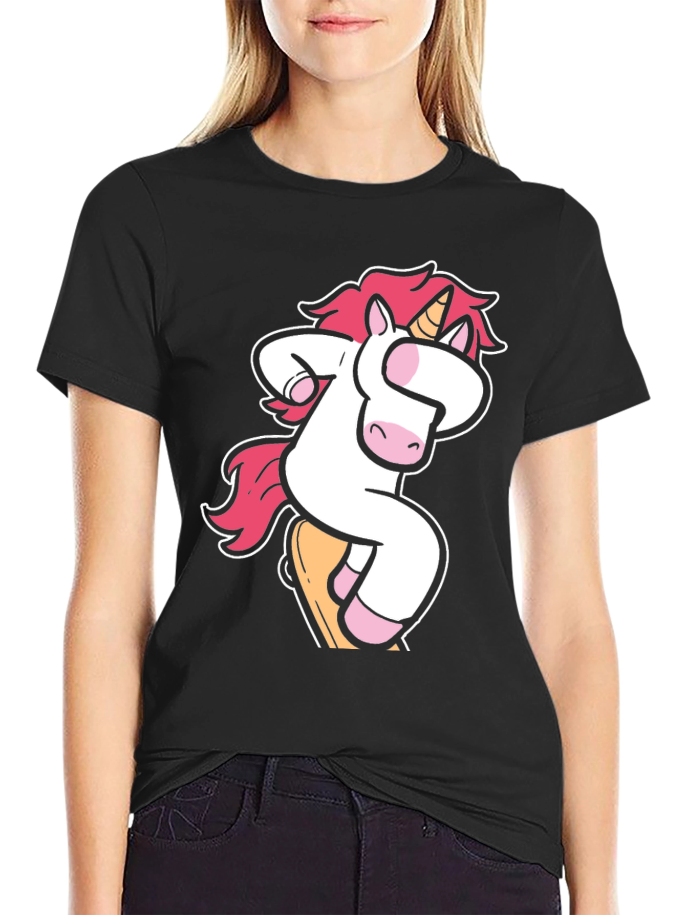 Black Unicorn Skateboarder Graphic T-Shirt view 2