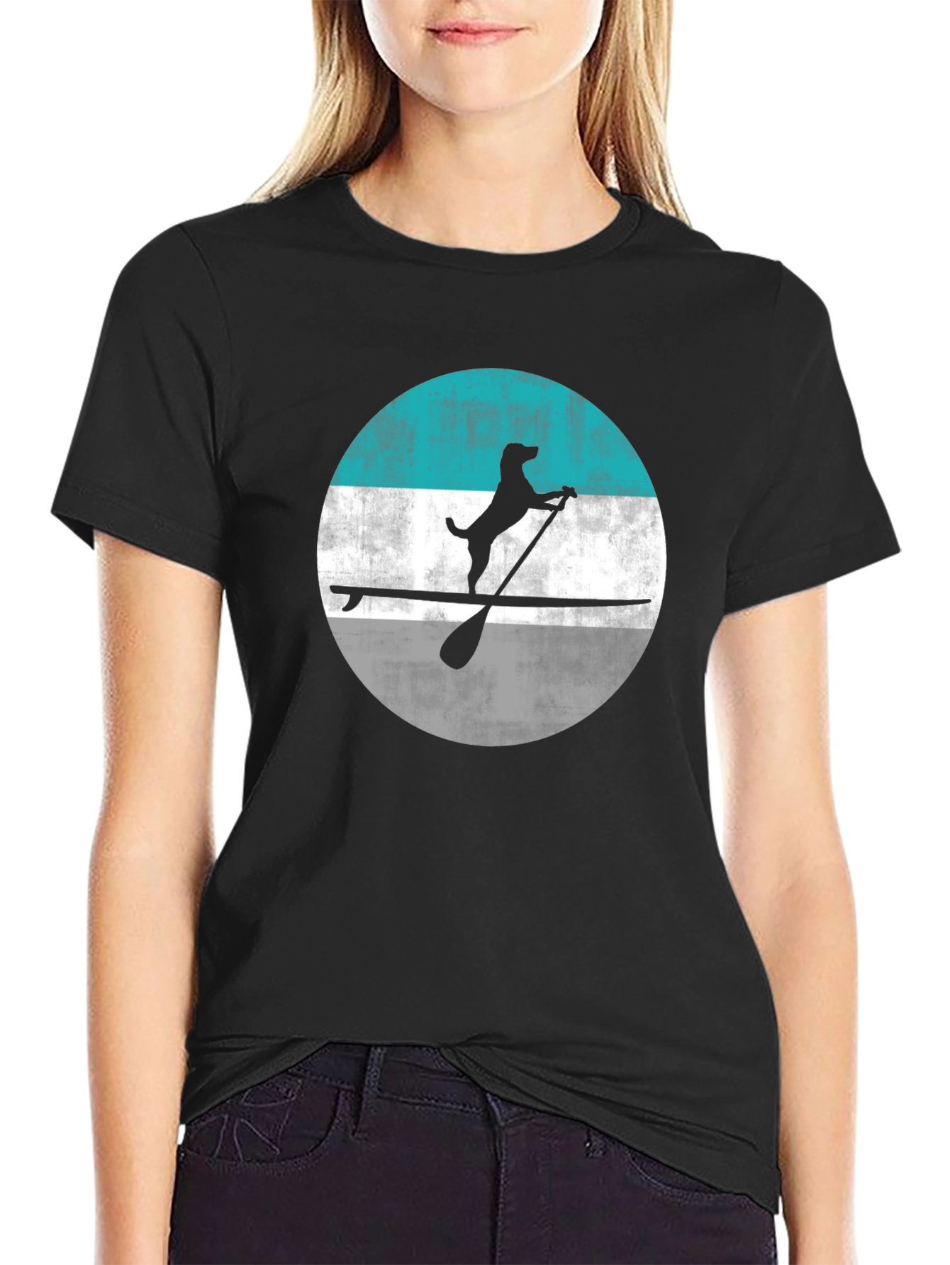 Black Dog Paddle Board T-Shirt - Black, Canine Adventure view 2