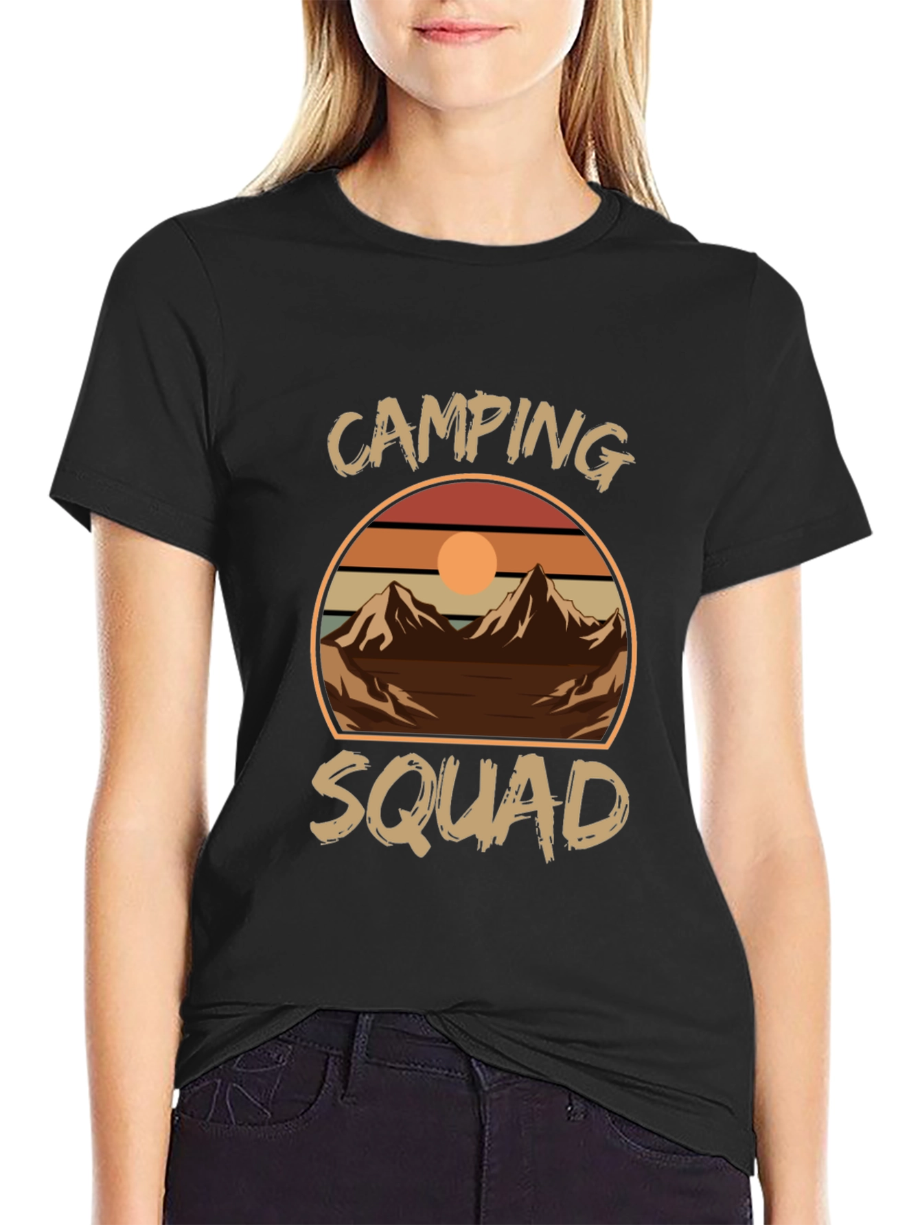 Black Camping Squad Tee - Retro Mountain Adventure Shirt view 2