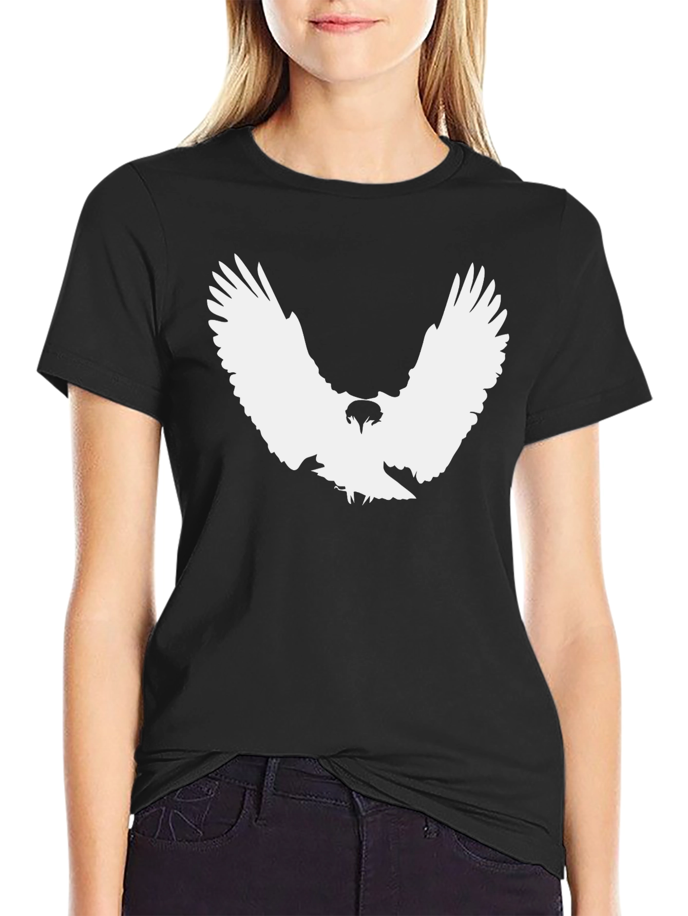 Black Black T-Shirt with White Eagle Graphic view 2