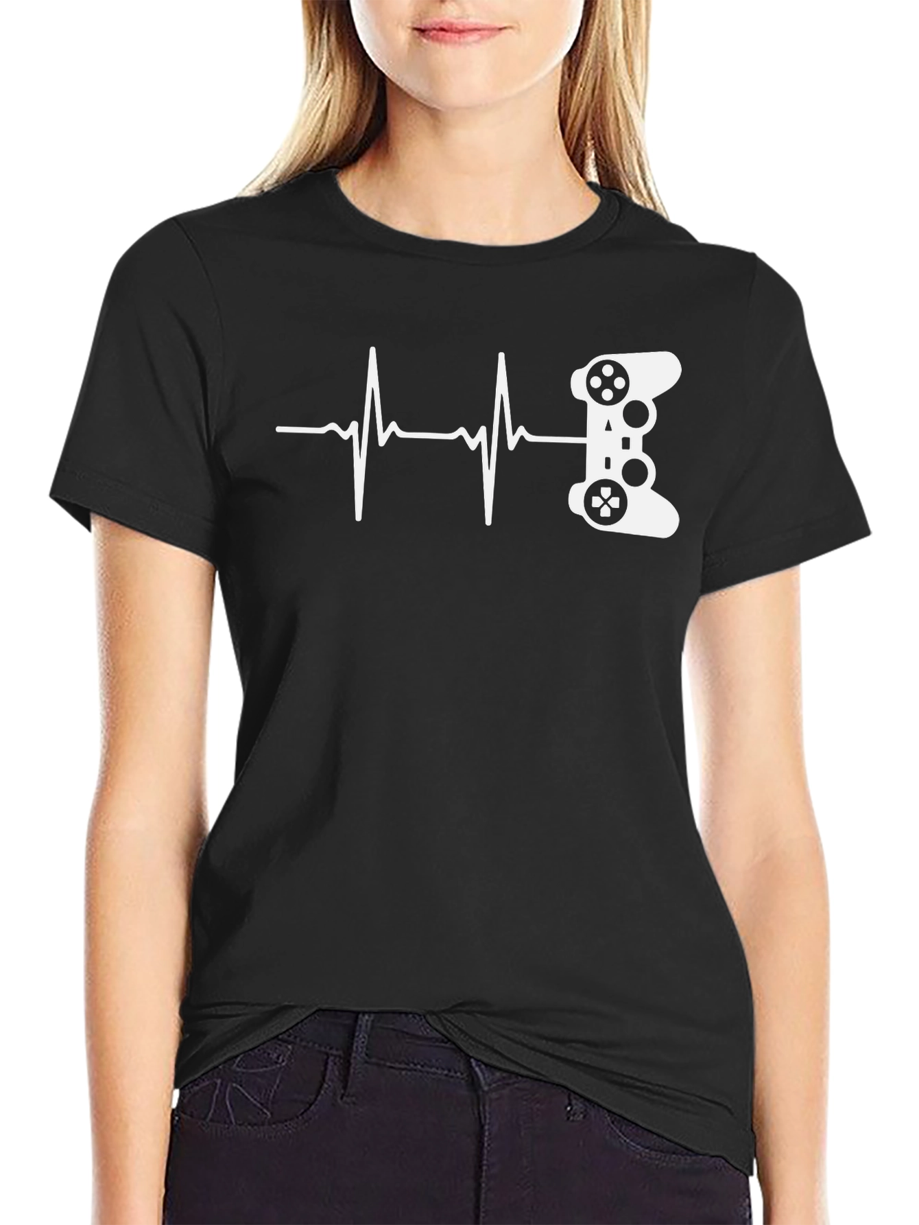 Black Gamer Heartbeat Graphic Tee - Black view 2