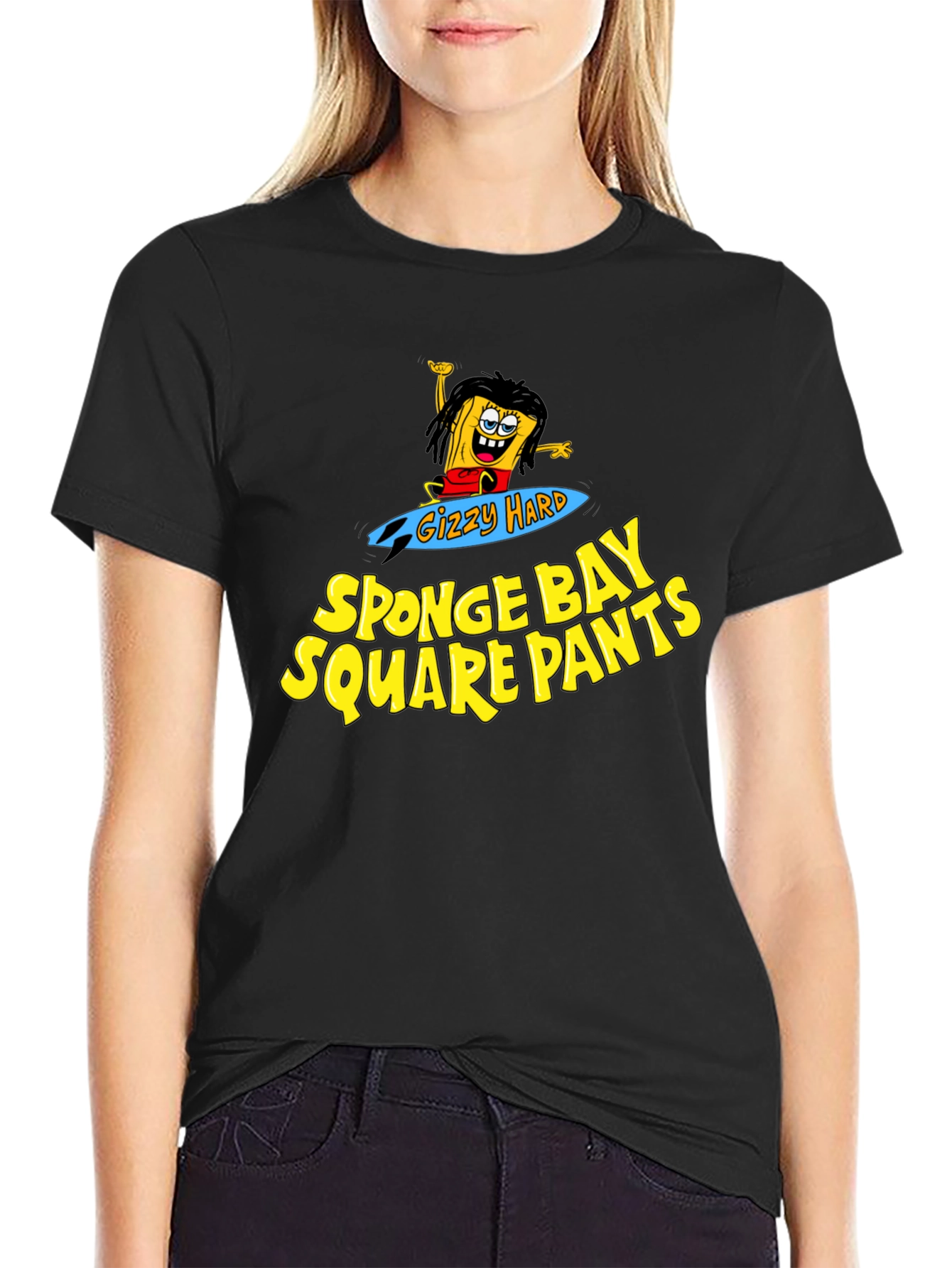 Black Sponge Bay Square Pants T-Shirt - Gizzy Hard Parody Tee view 2