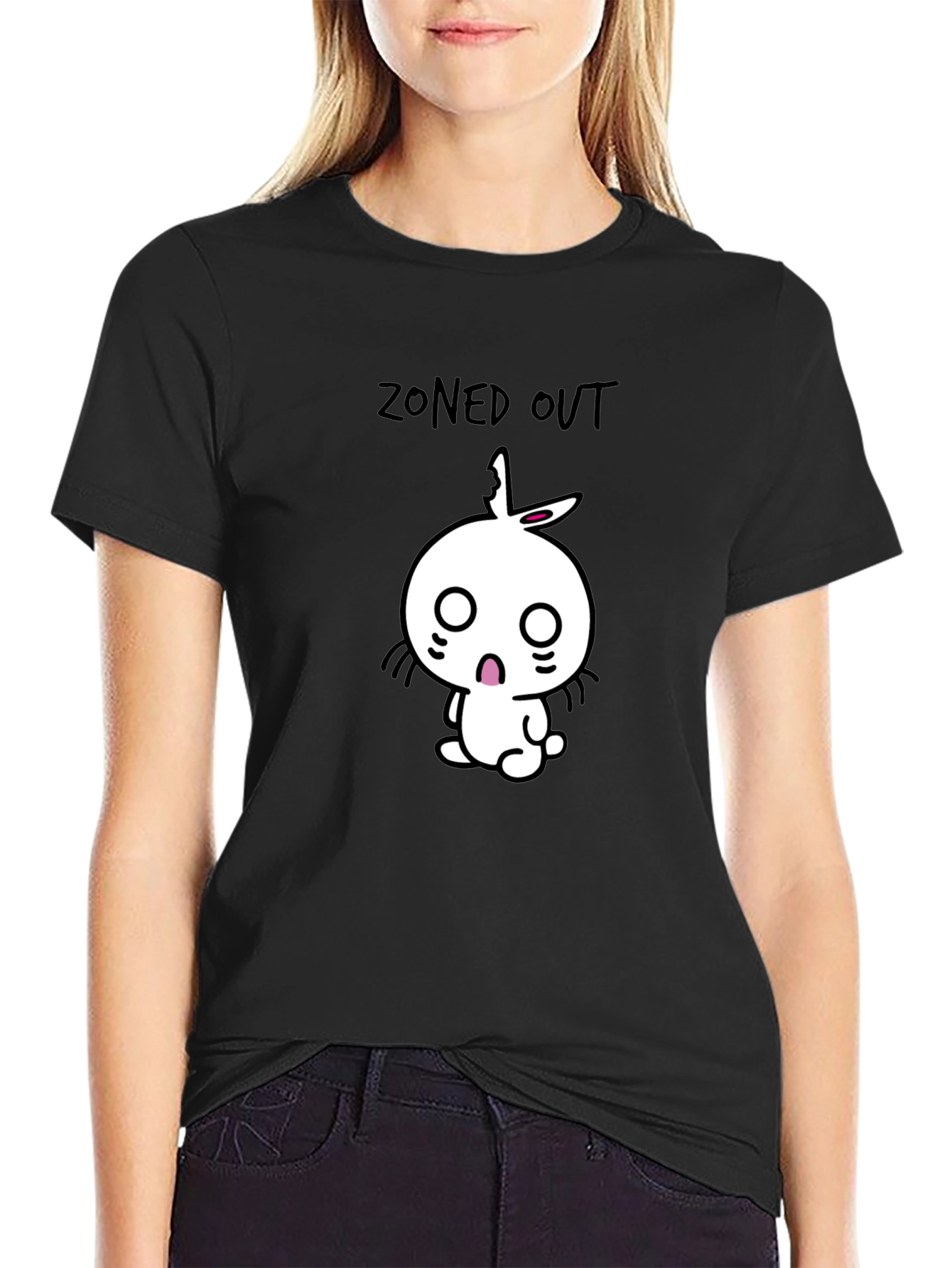 Black Zoned Out Rabbit Graphic Tee - Black Cotton T-Shirt view 2