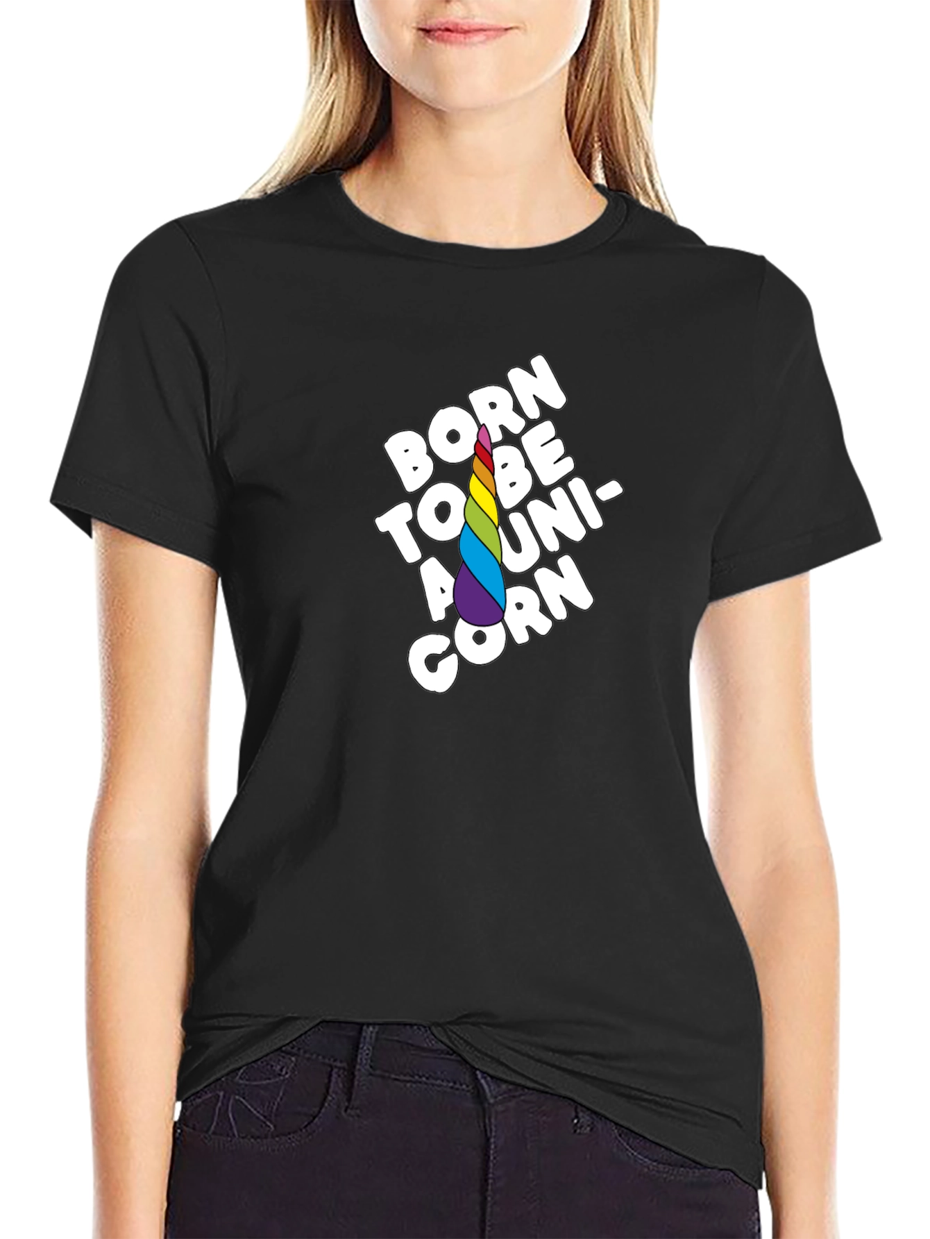 Black Born to Be a Unicorn Black T-Shirt view 2