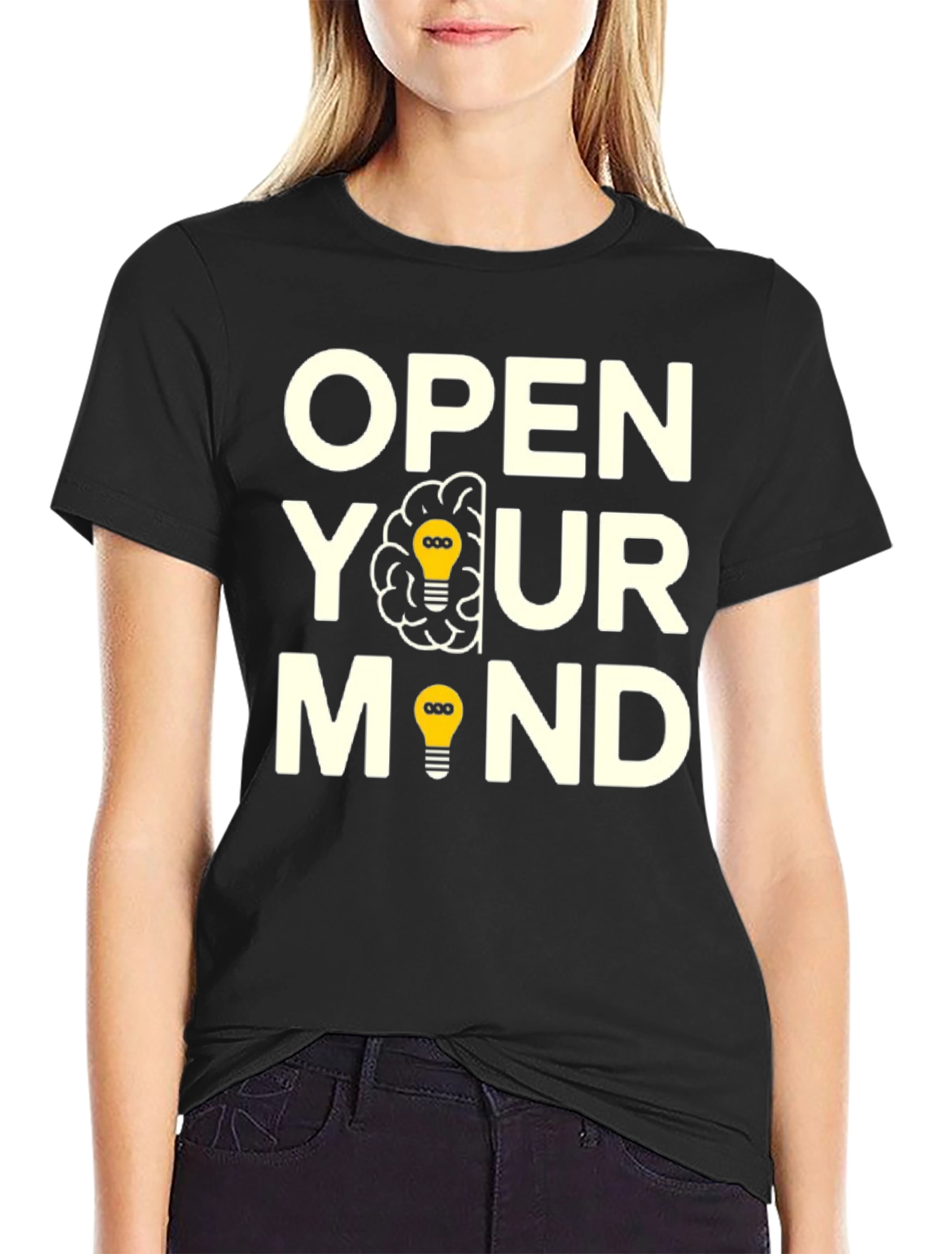 Black Open Your Mind Graphic T-Shirt - Creative Thinking Tee view 2
