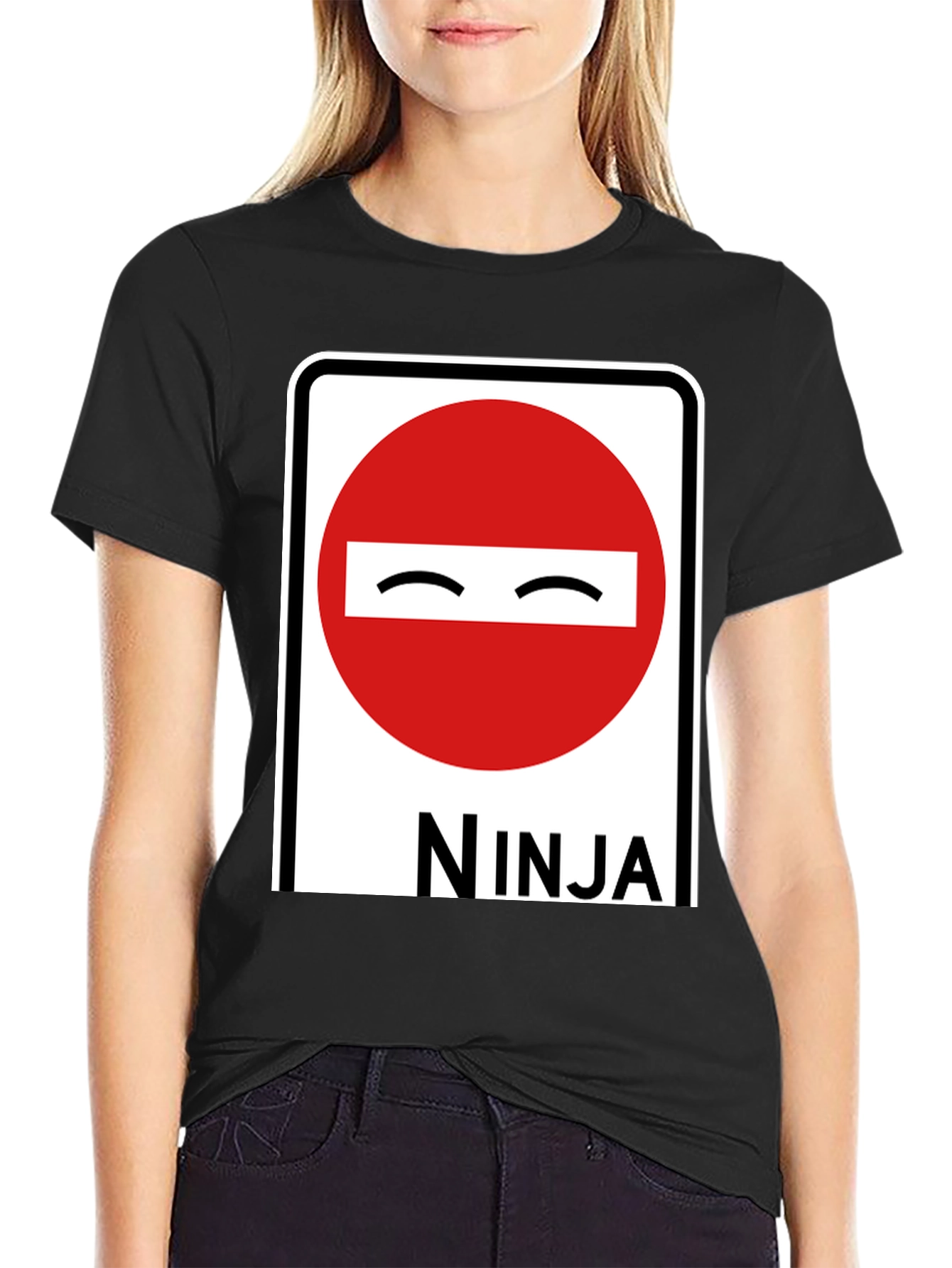 Black Ninja Road Sign Graphic T-Shirt view 2
