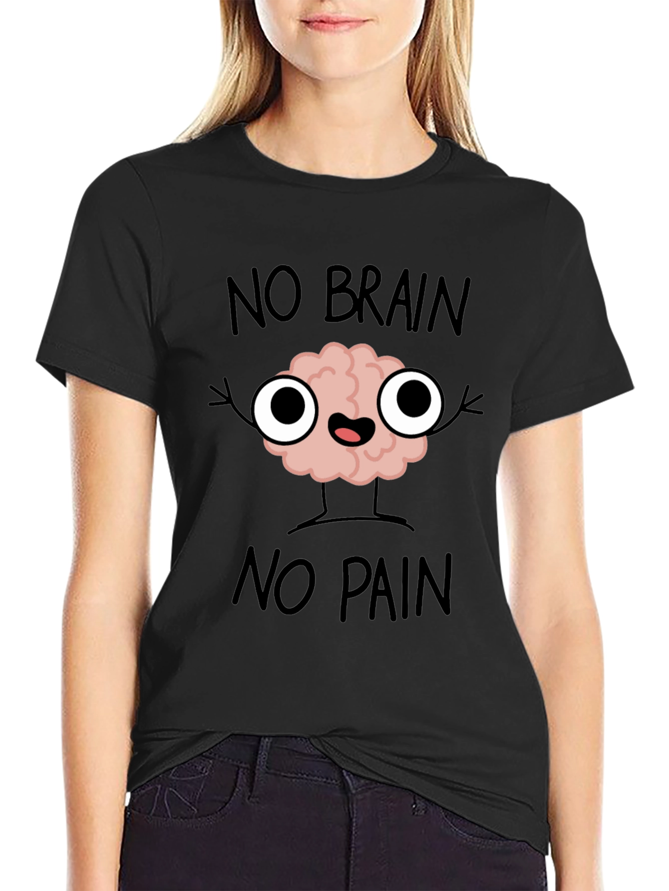 Black No Brain No Pain T-Shirt - Funny Graphic Tee view 2