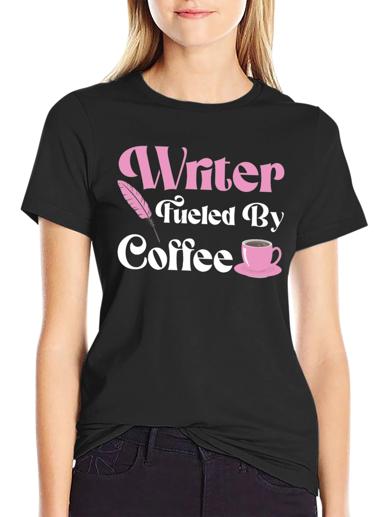 Black Writer Fueled By Coffee Black T-Shirt view 2