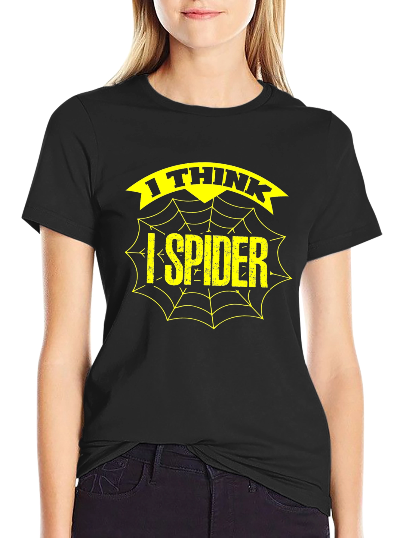 Black I Think I Spider Funny Graphic T-Shirt view 2