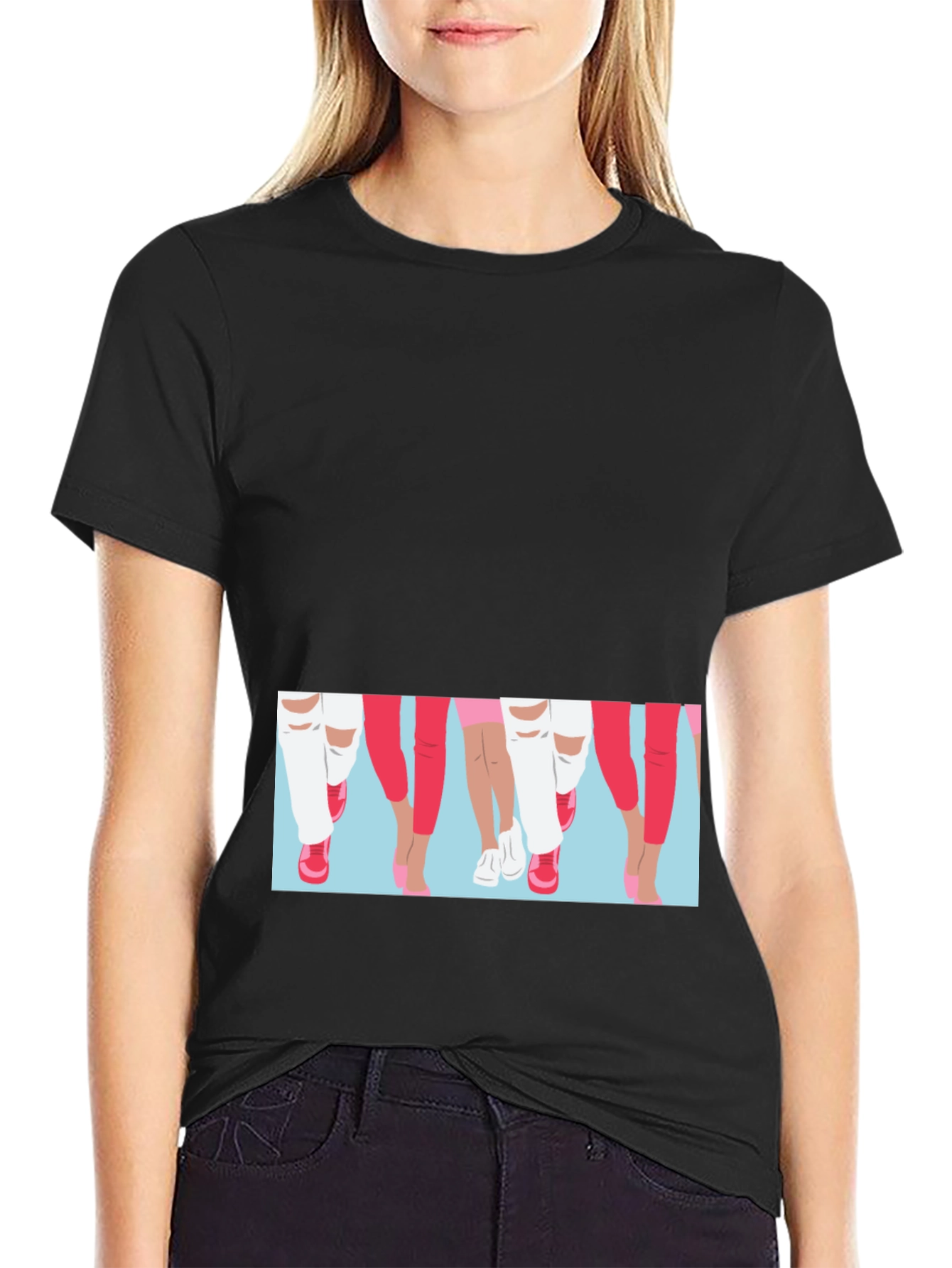 Black Graphic Print Black T-Shirt - Fashion Legs Design view 2