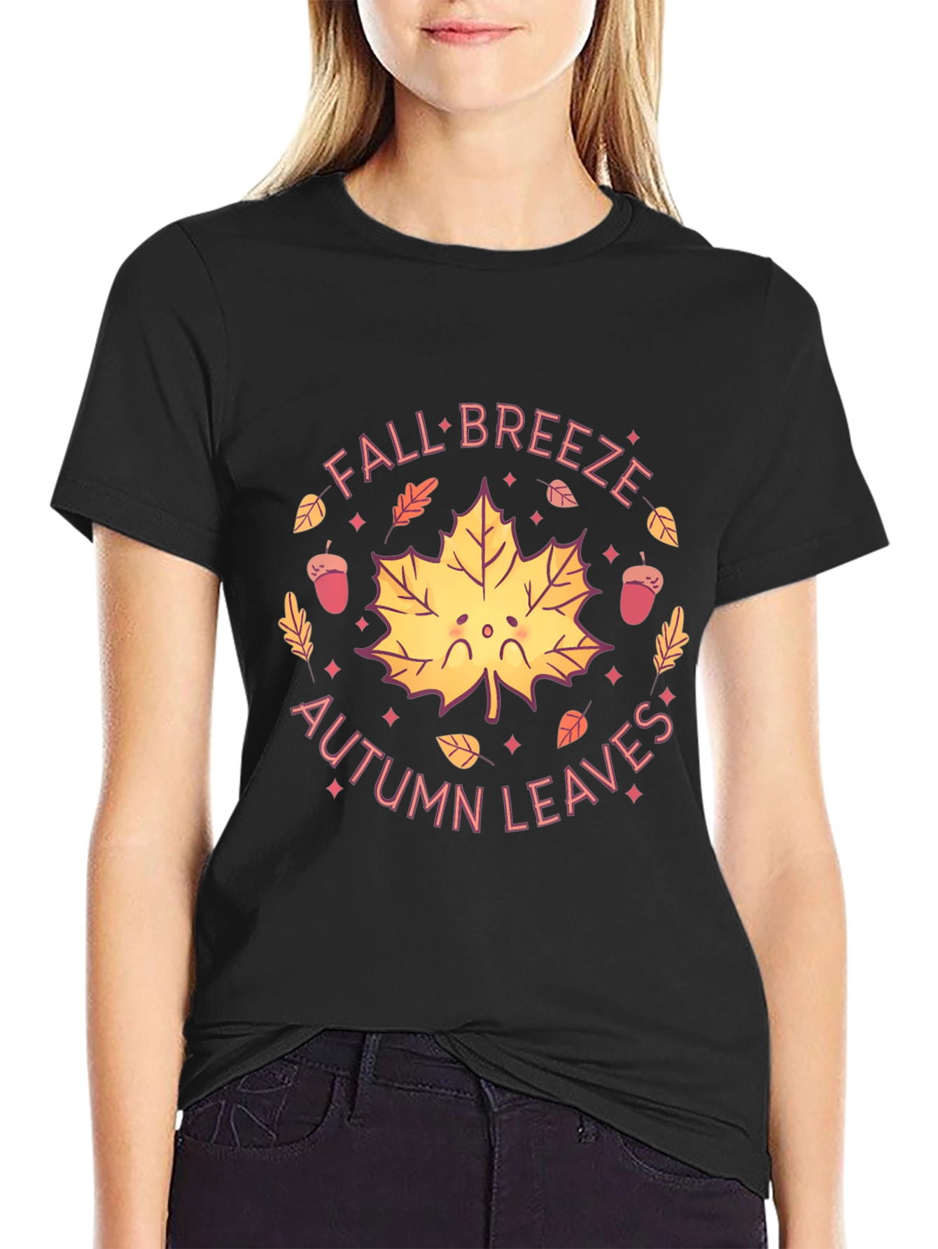 Black Fall Breeze Autumn Leaves Graphic T-Shirt view 2