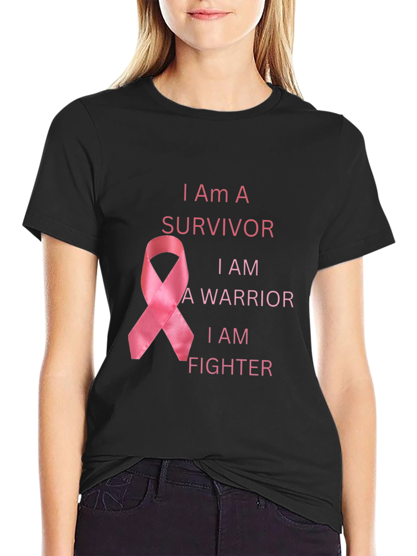 Black I Am A Survivor Breast Cancer Awareness T-Shirt view 2