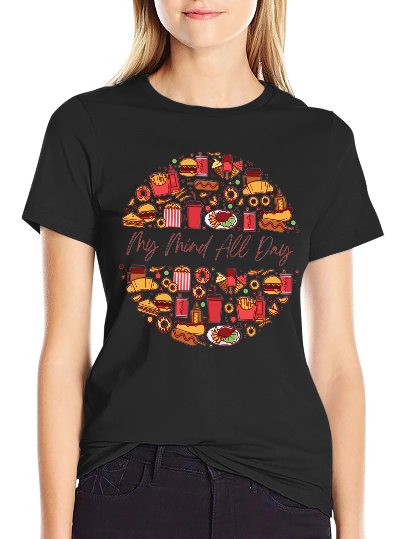 Black My Mind All Day Foodie T-Shirt - Black, Casual view 2