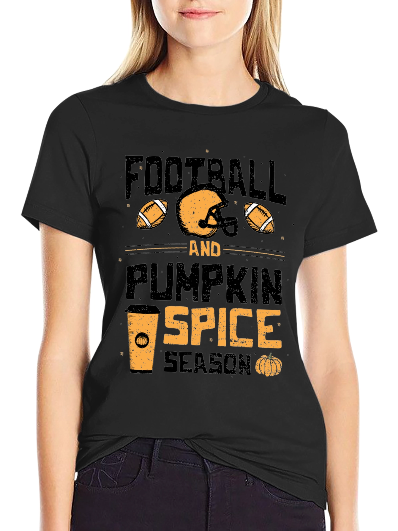 Black Football & Pumpkin Spice Season T-Shirt view 2