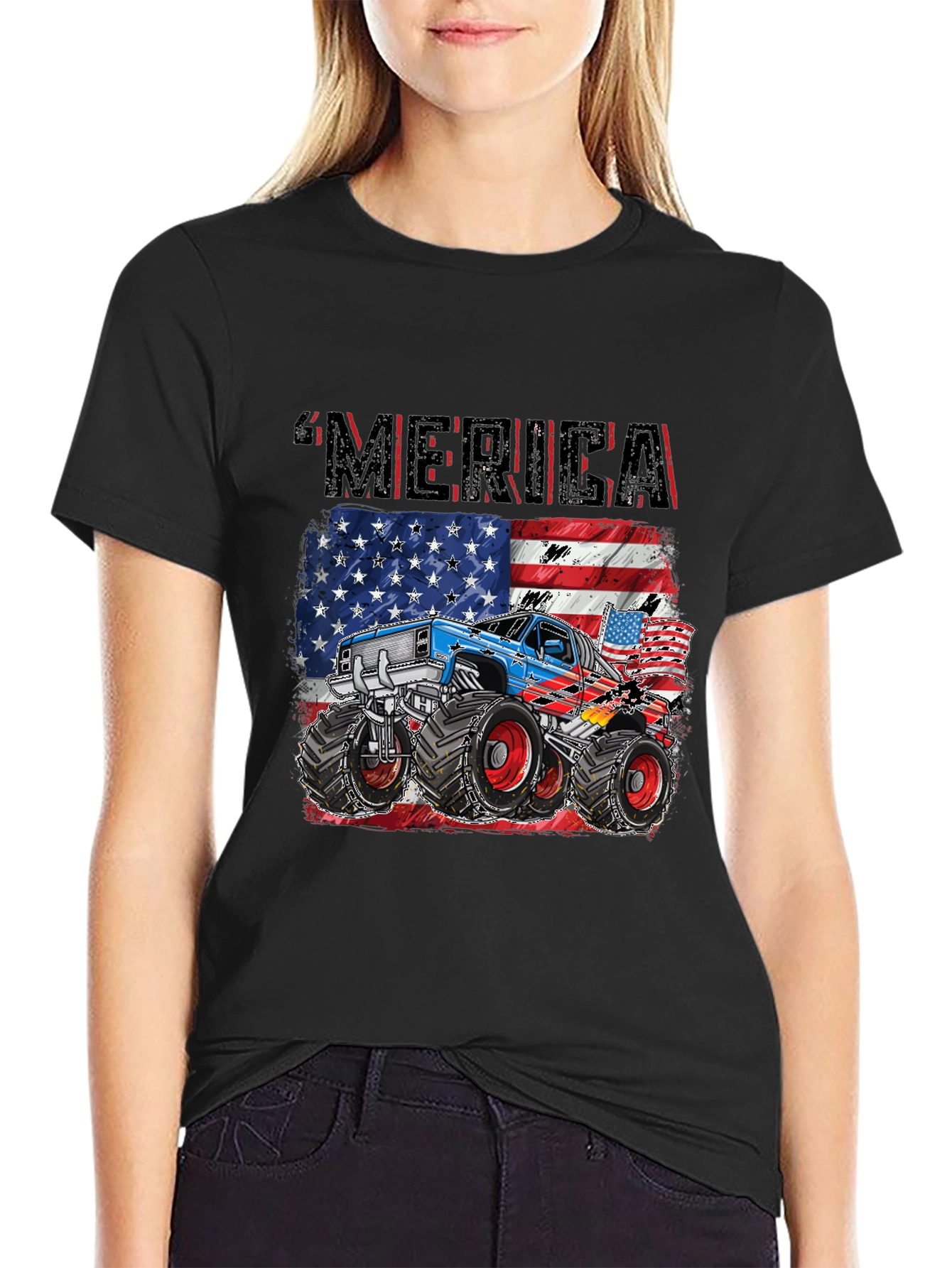 Black American Pride Monster Truck Graphic Tee view 2