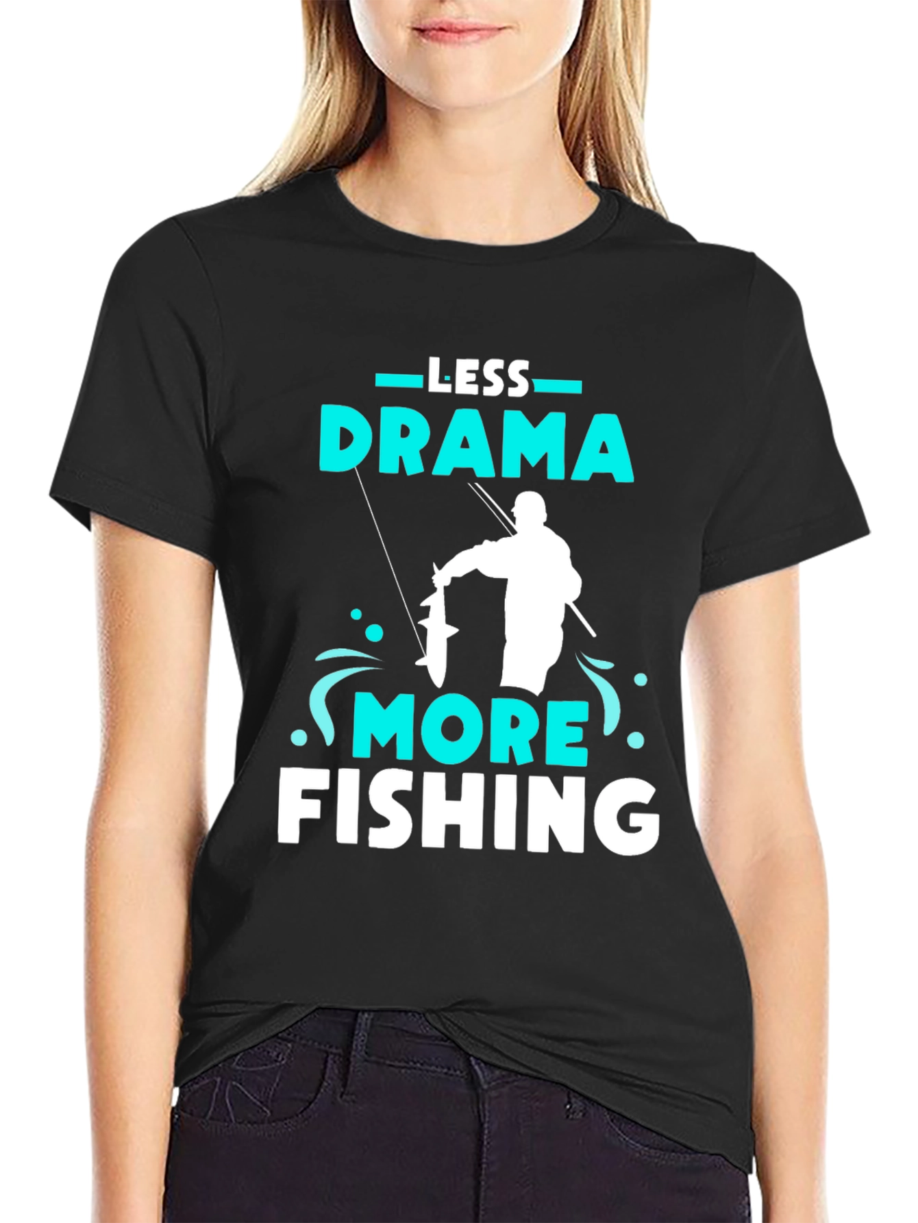 Black Less Drama More Fishing Graphic Tee view 2
