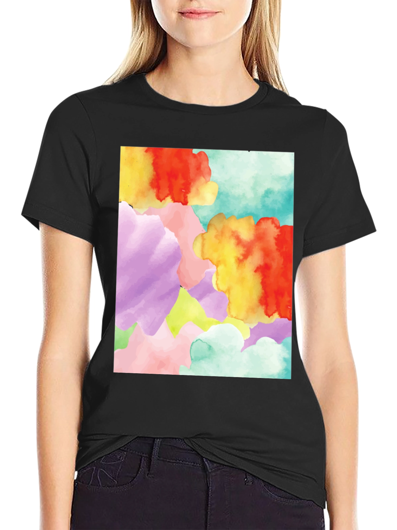 Black Abstract Watercolor Graphic Tee - Unique Design view 2