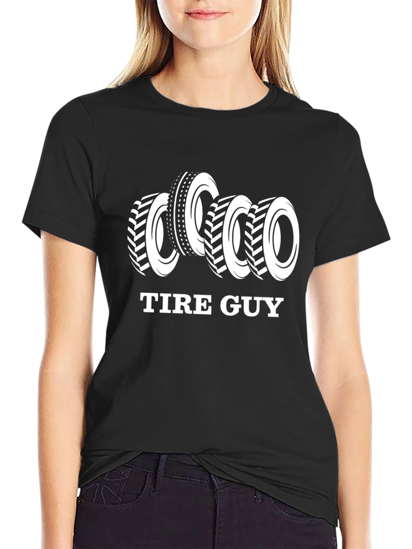 Black Tire Guy T-Shirt - Automotive Mechanic Apparel view 2