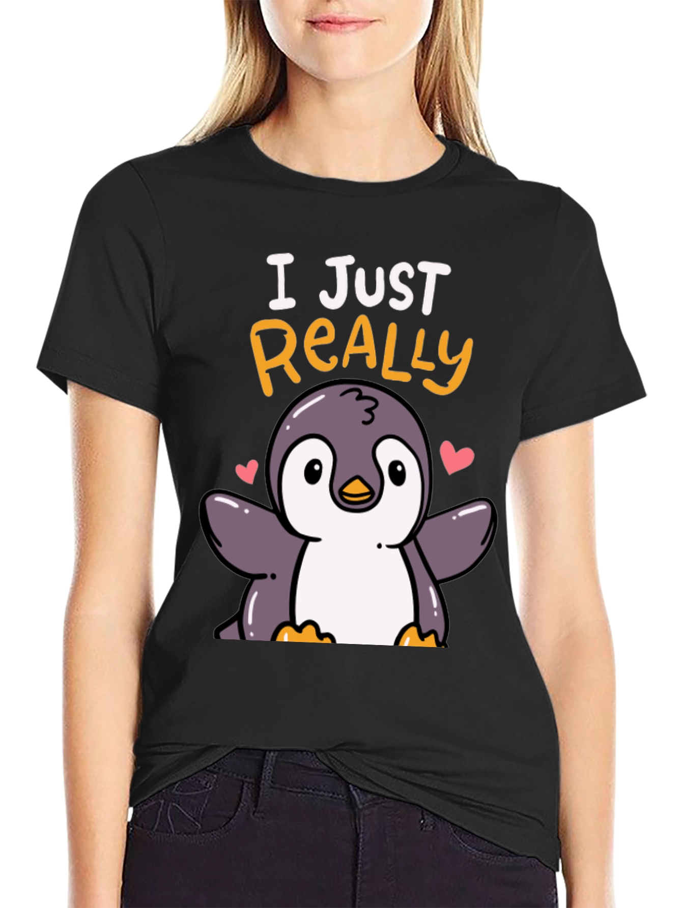 Black Cute Penguin T-Shirt - I Just Really Love Penguins view 2