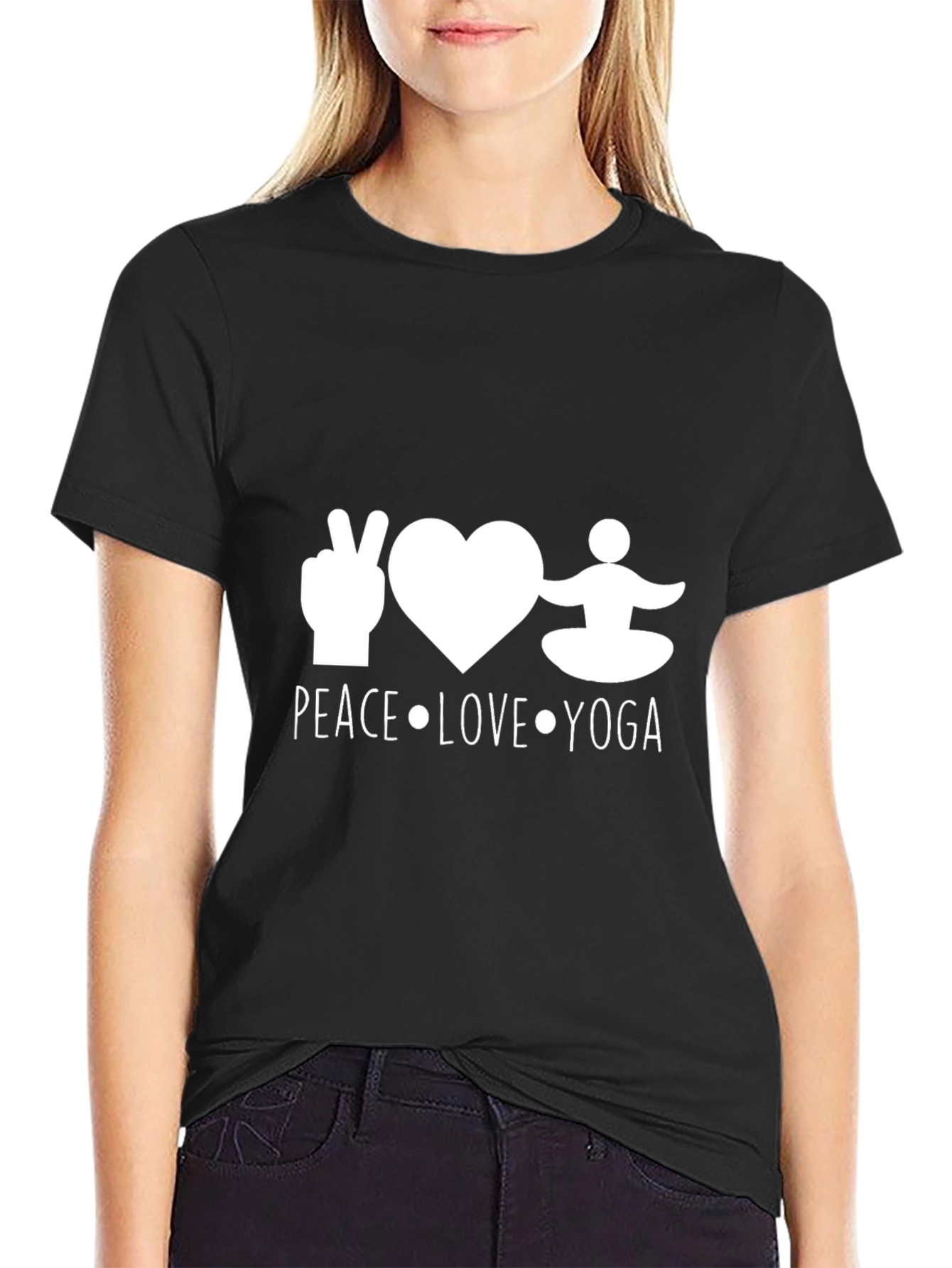 Black Peace Love Yoga Black T-Shirt view 2