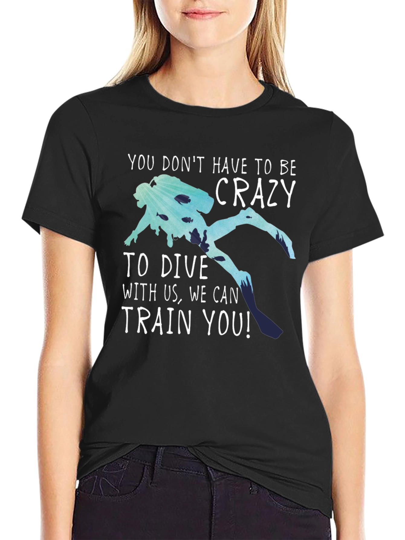 Black Funny Diving T-Shirt: No Crazy Divers Needed! view 2