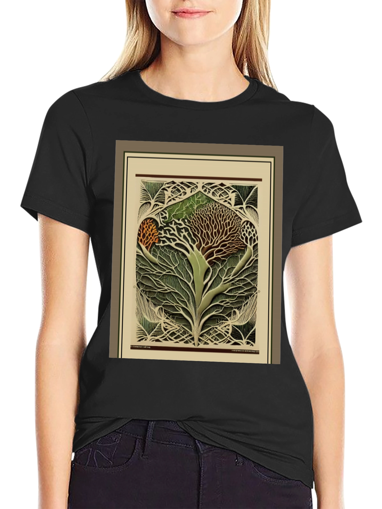 Black Arboreal Art Tee - Unique Tree of Life Design view 2