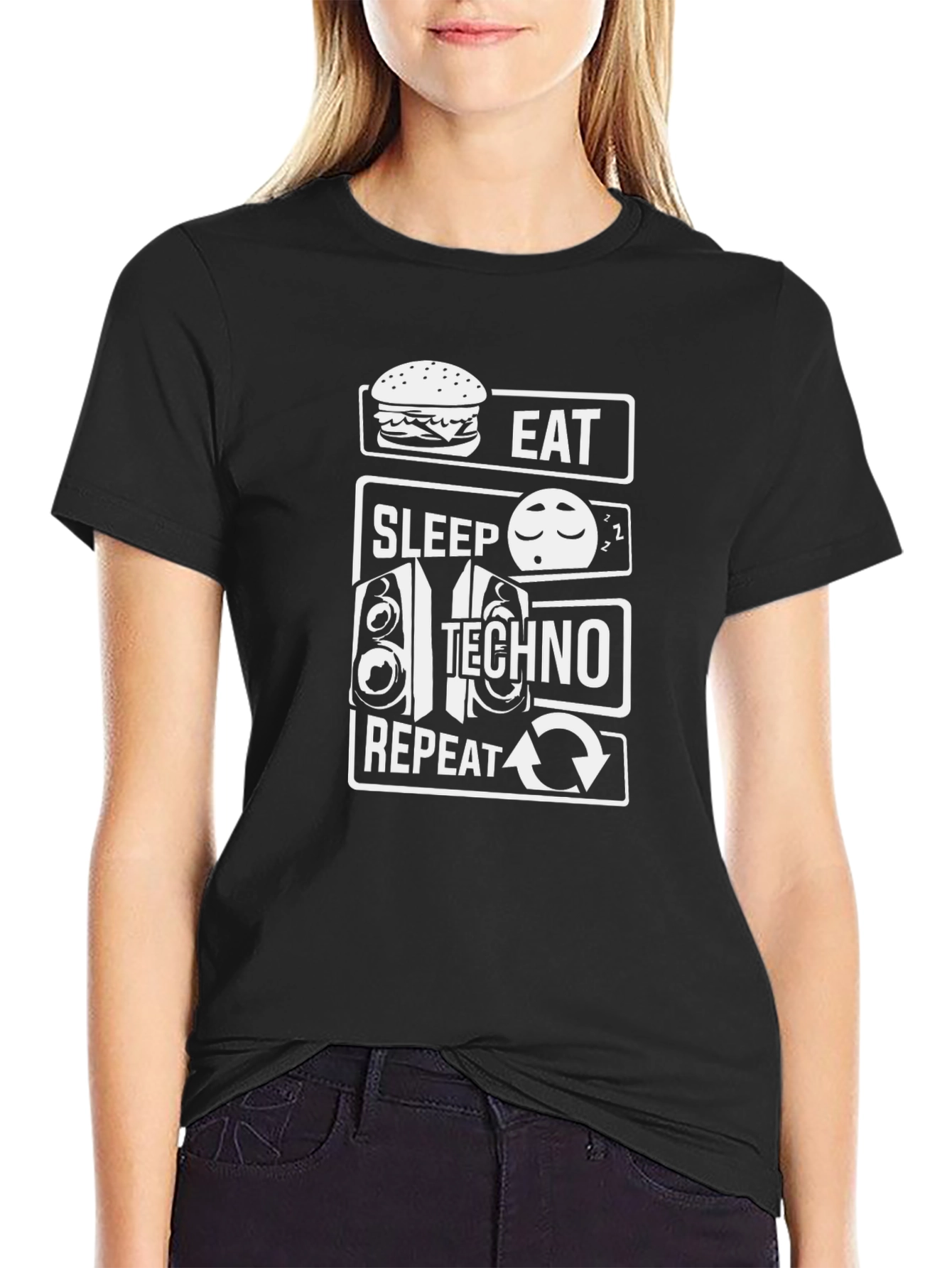 Black Eat Sleep Techno Repeat Graphic T-Shirt view 2