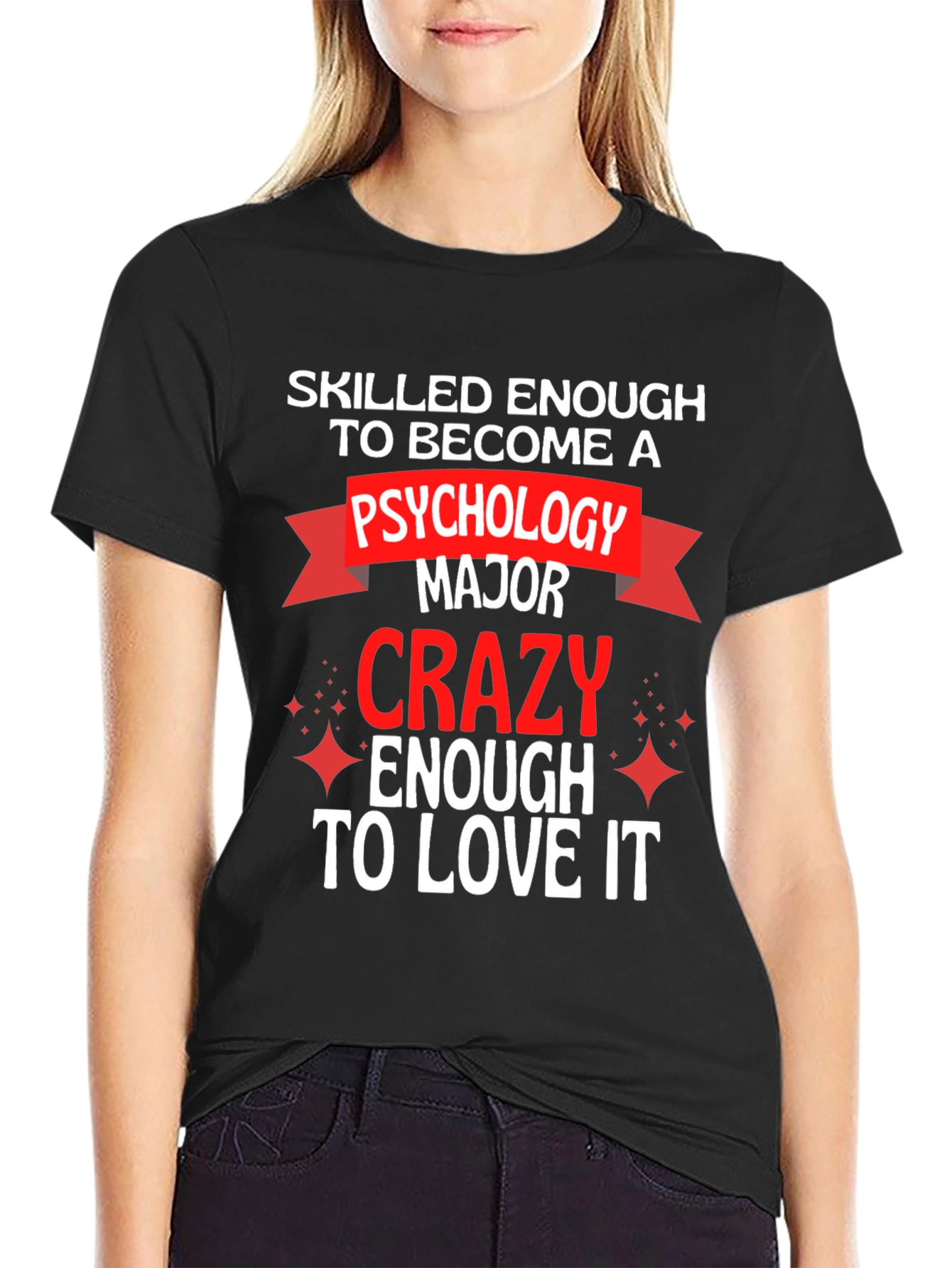 Black Psychology Major T-Shirt - Skilled & Crazy Enough view 2