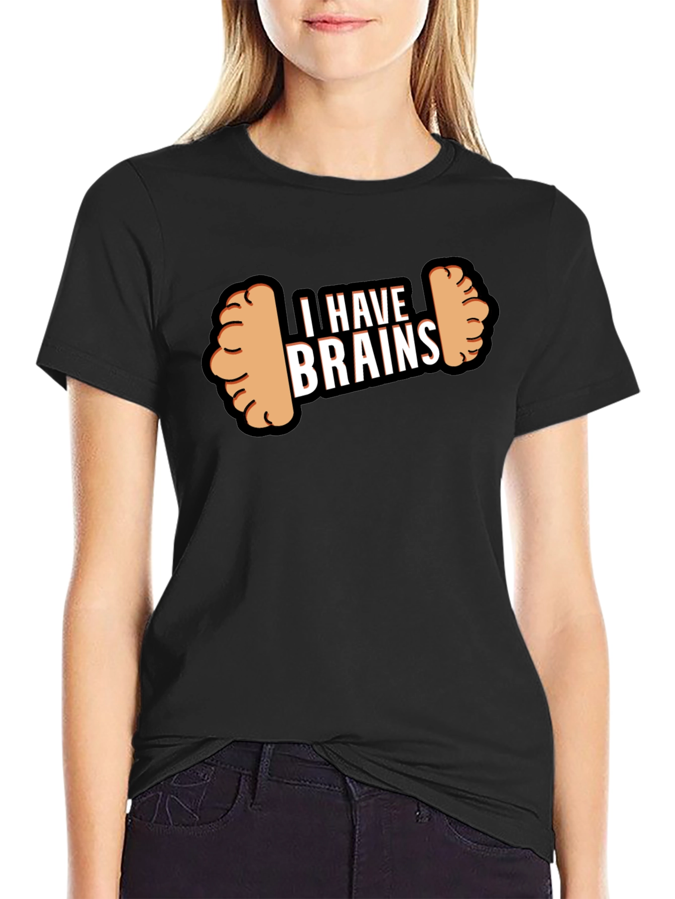 Black I Have Brains Dumbbell T-Shirt - Funny Gym Workout Tee view 2