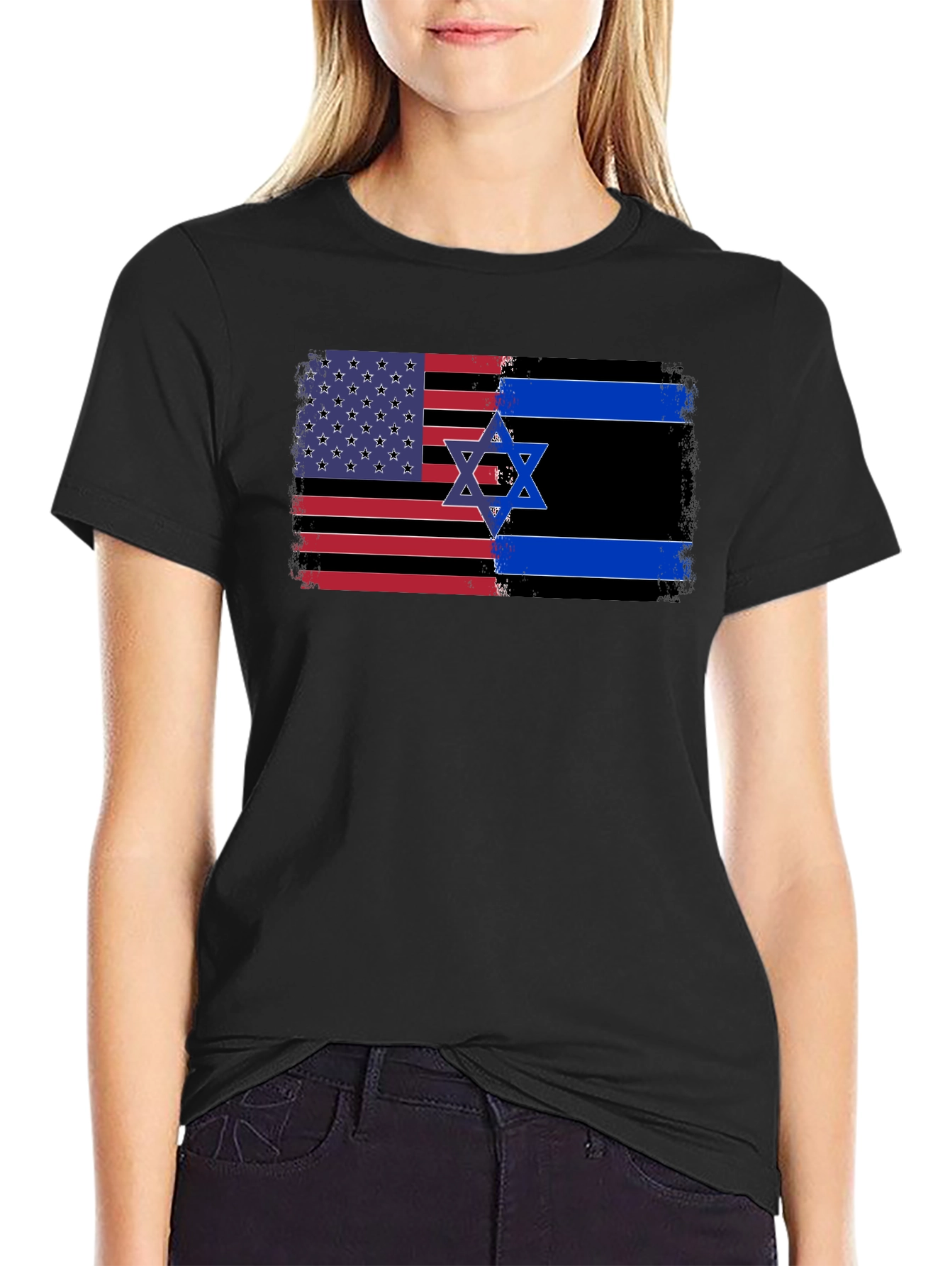 Black USA Israel Flag Graphic Tee view 2