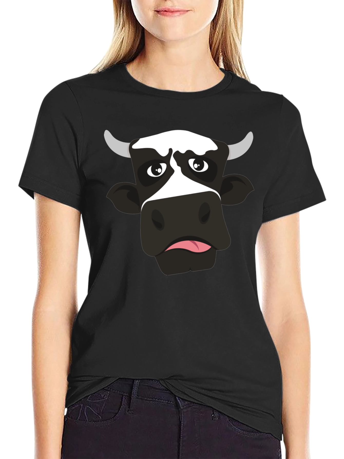 Funny Cow Graphic Print Black T-Shirt - 2