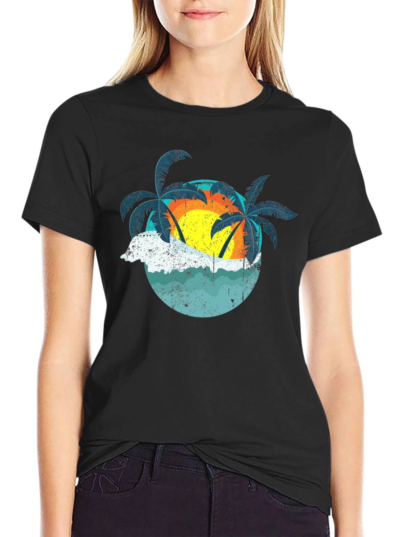 Black Retro Sunset Palms T-Shirt - Black view 2