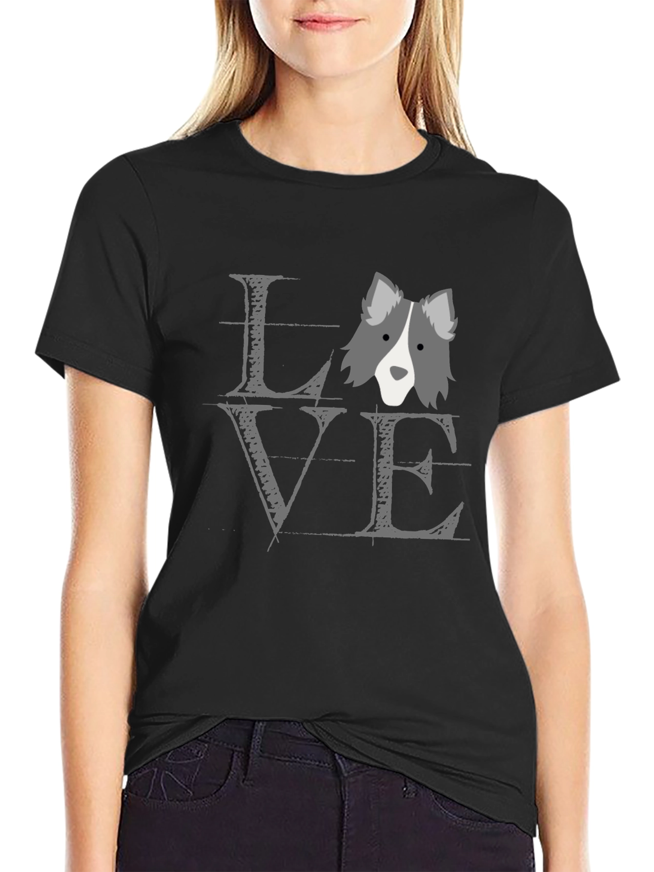 Black Dog Love T-Shirt - Unisex Black Cotton Tee view 2