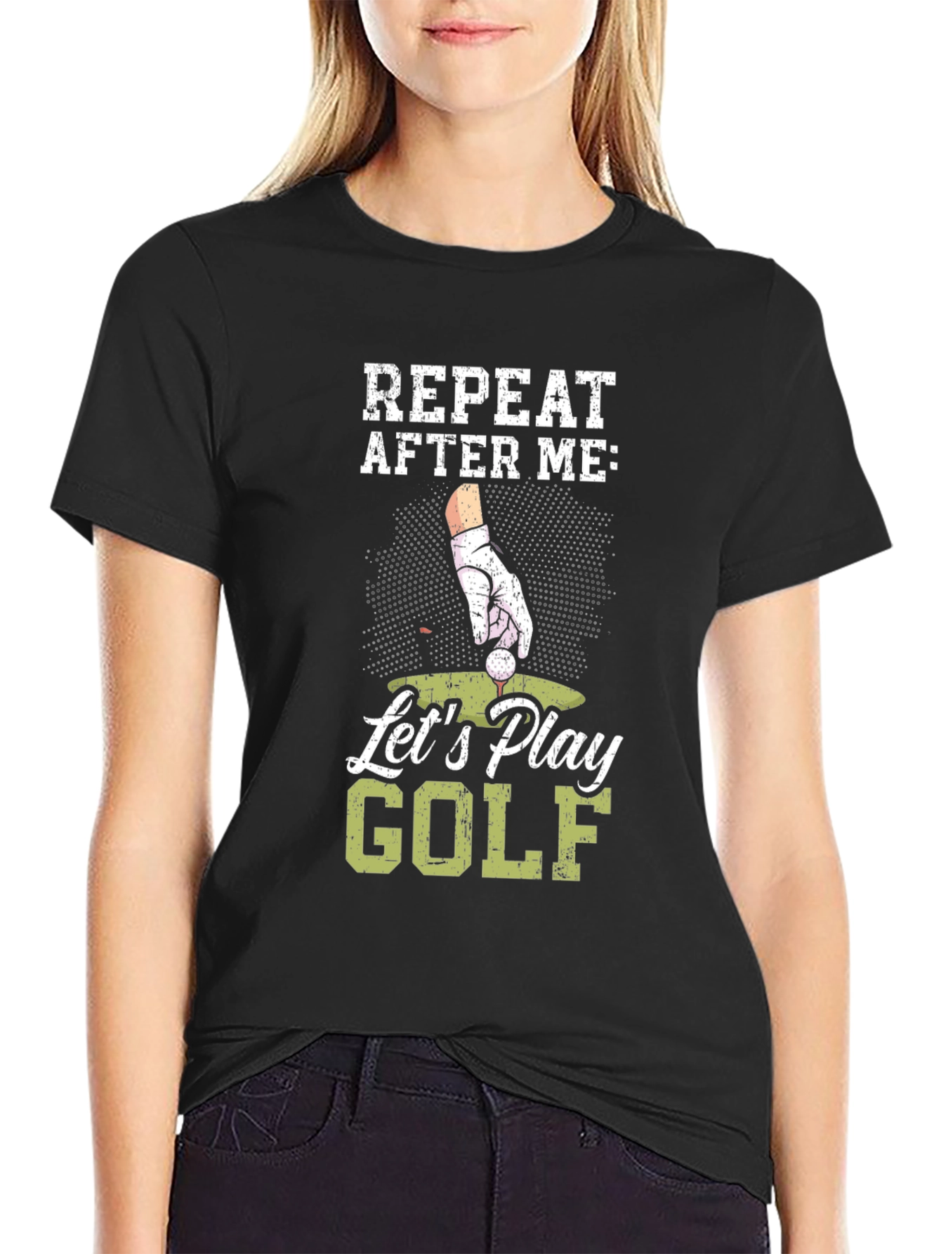 Black Funny Golf T-Shirt - Repeat After Me view 2