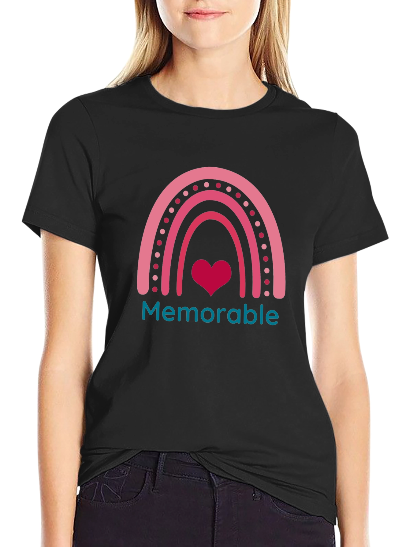 Black Memorable Heart Rainbow Graphic T-Shirt view 2