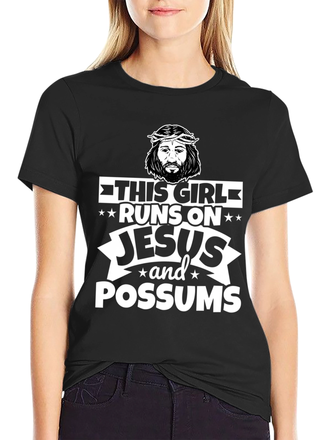 Black Runs on Jesus and Possums Black T-Shirt view 2