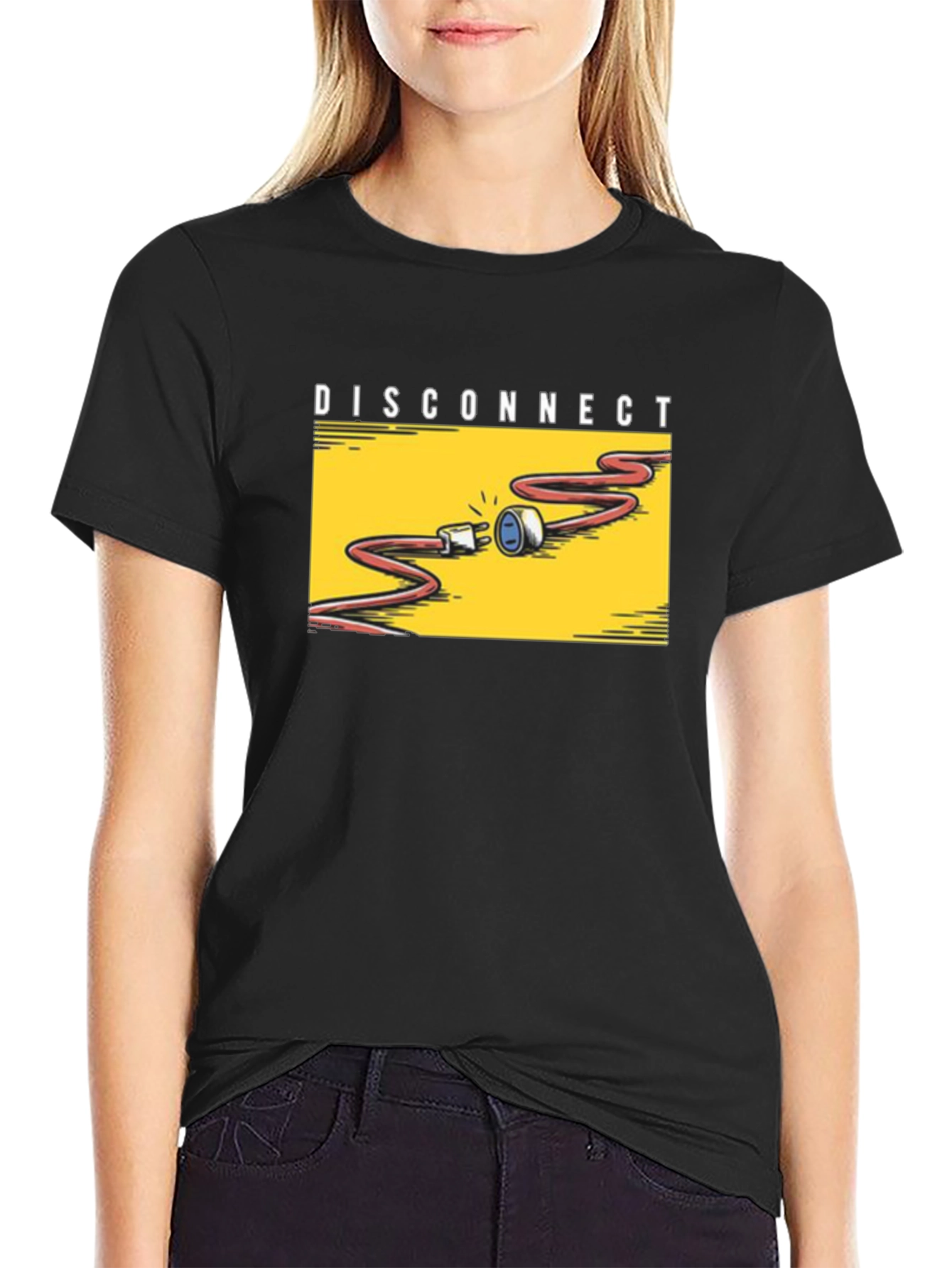 Black Disconnect Graphic Tee - Stylish & Funny  view 2