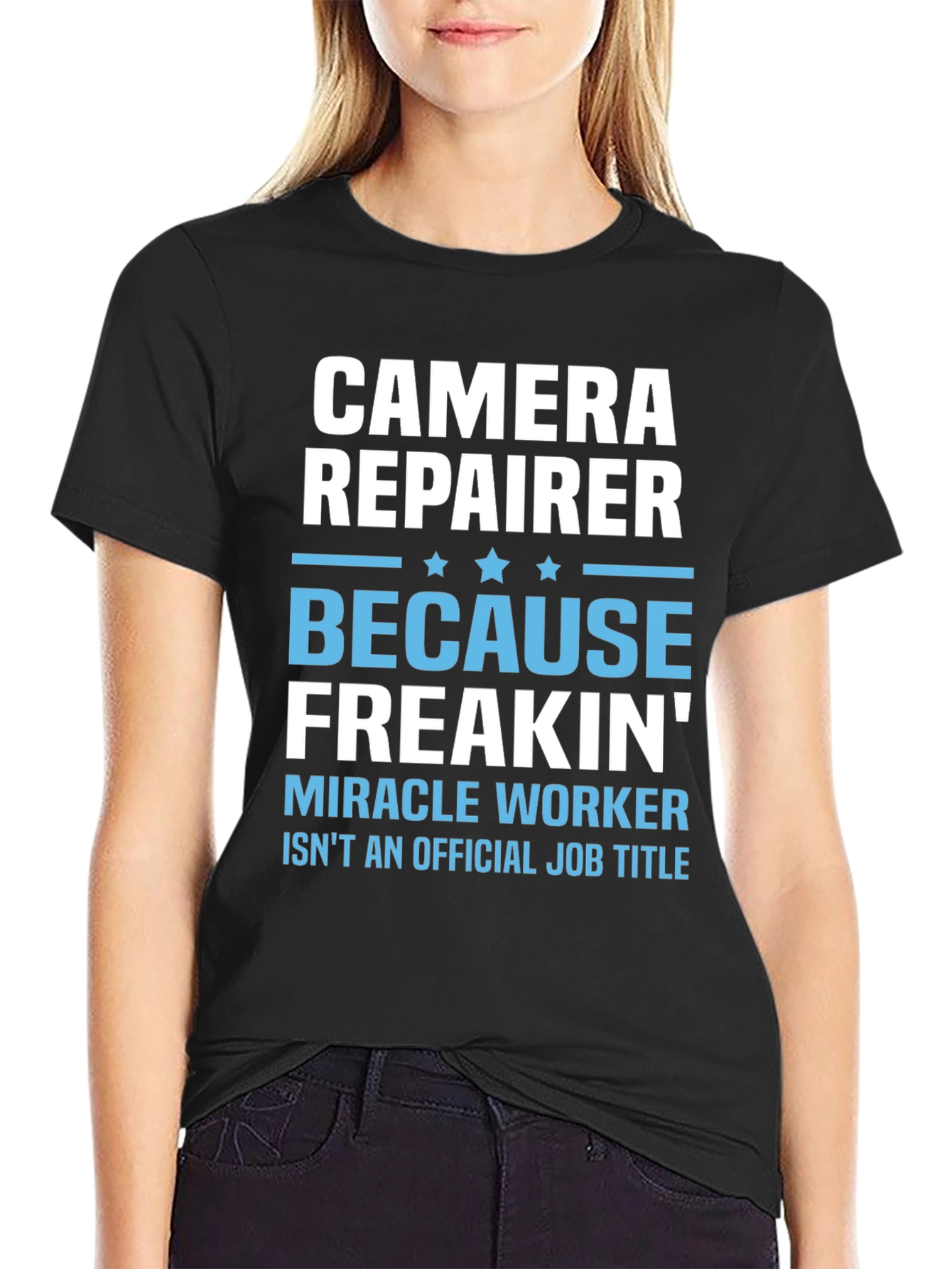 Black Camera Repairer T-Shirt - Funny Job Title Tee view 2