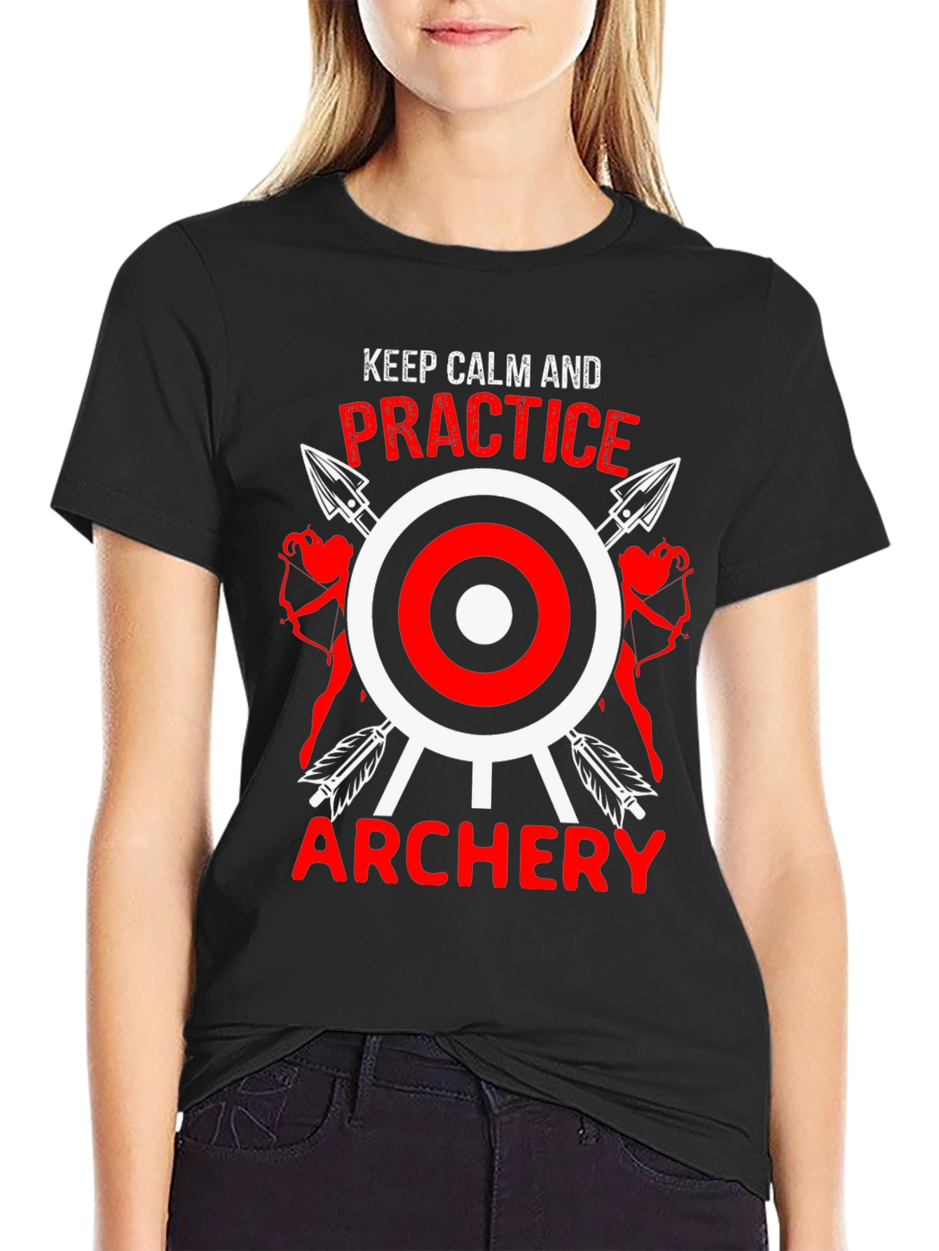 Black Keep Calm Practice Archery Black T-Shirt view 2