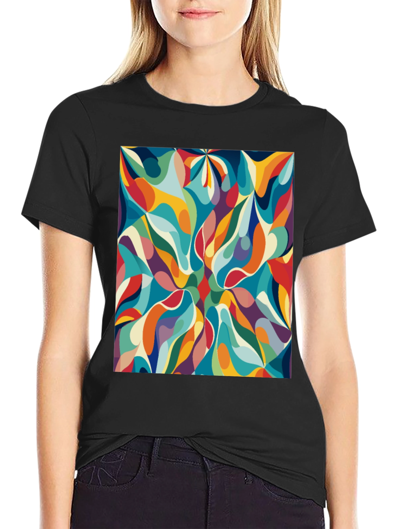 Black Retro Abstract Graphic Print Tee - Bold Style view 2